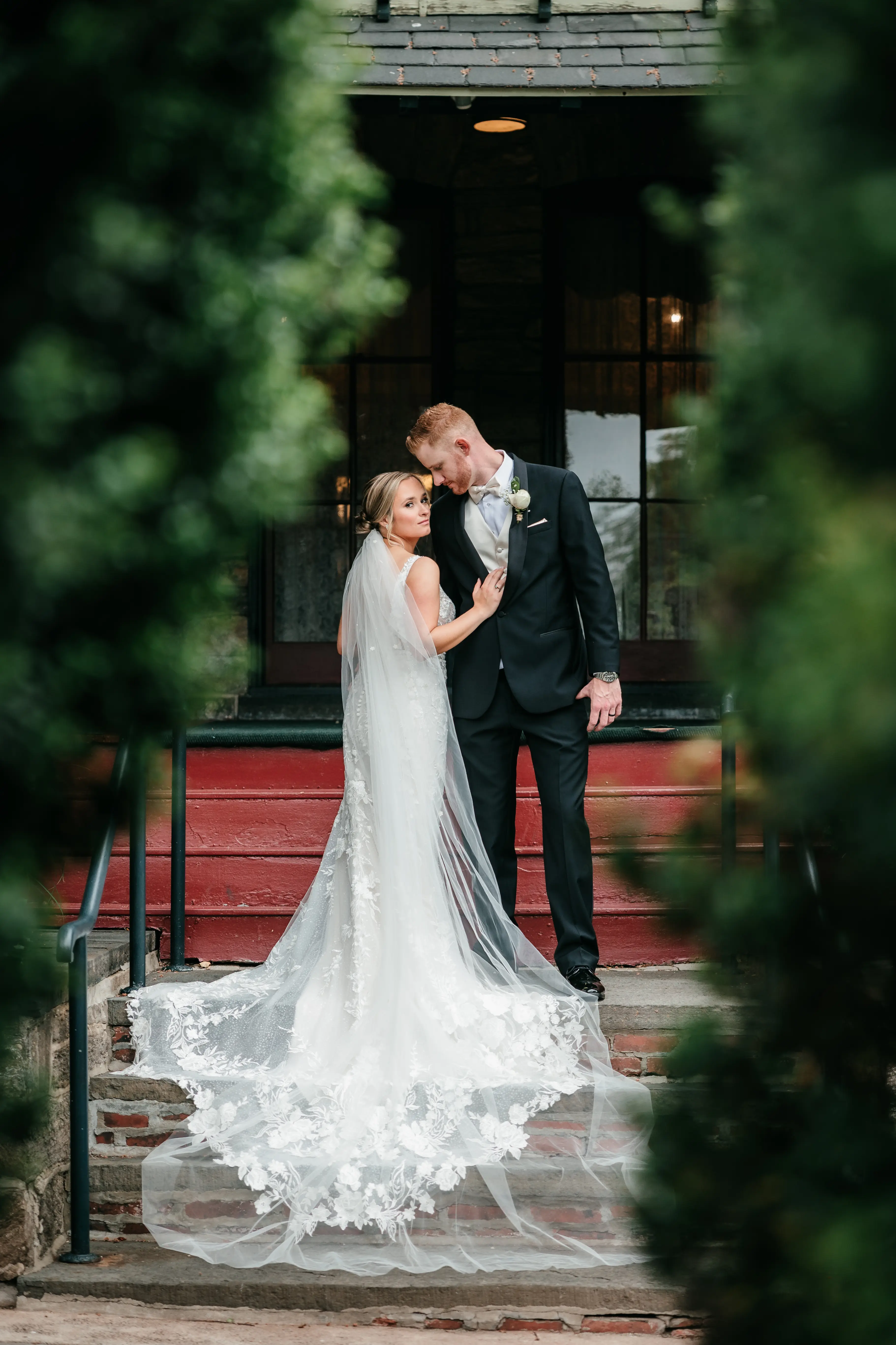 Bride Wearing Square Neck Wedding Dress Called Albany By Maggie Sottero With Groom
