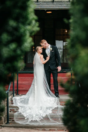 Bride Wearing Square Neck Wedding Dress Called Albany By Maggie Sottero With Groom