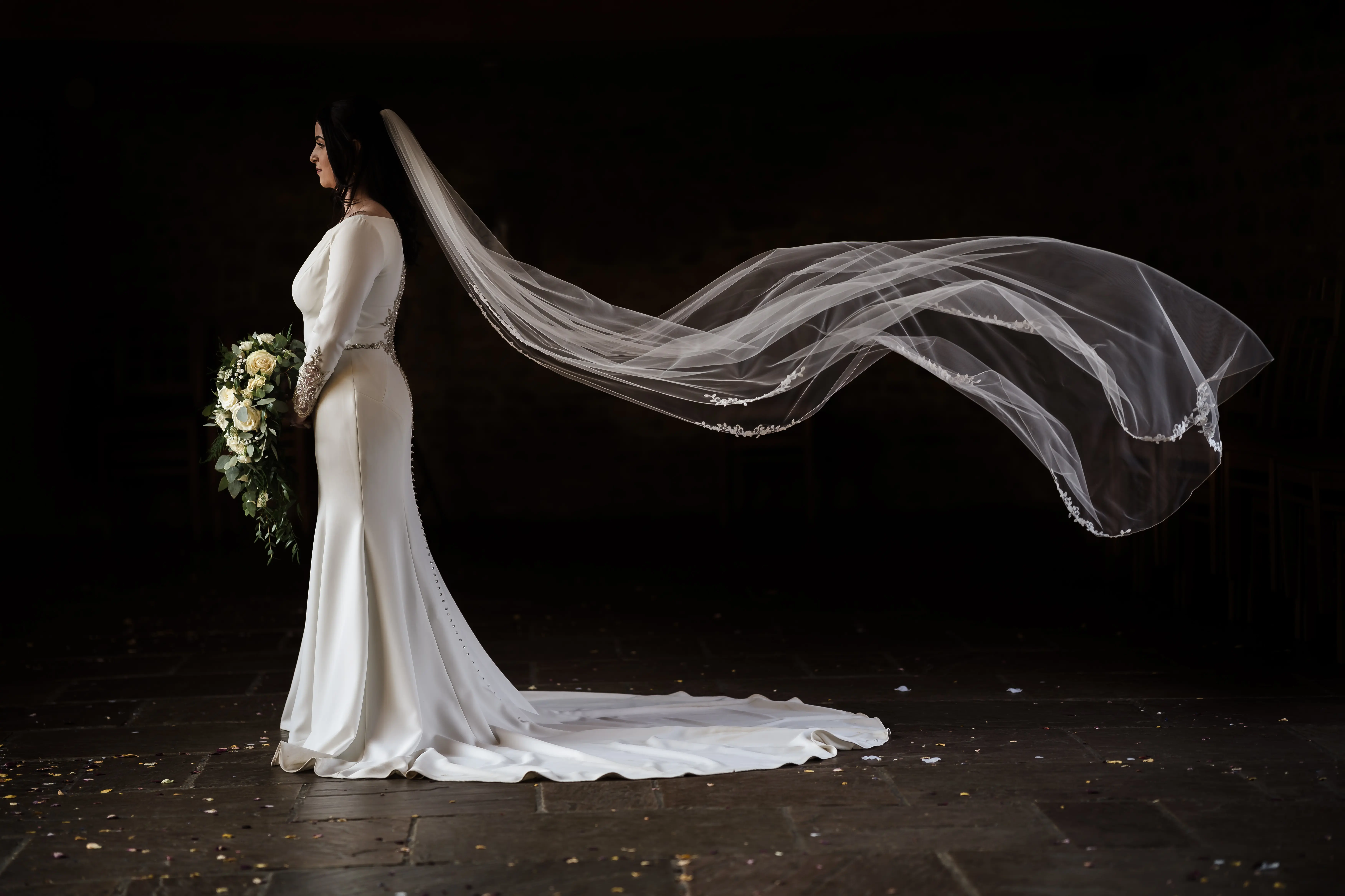 Bride Wearing Simple Keyhole Back Wedding Dress Called Aston By Sottero and Midgley With Veil