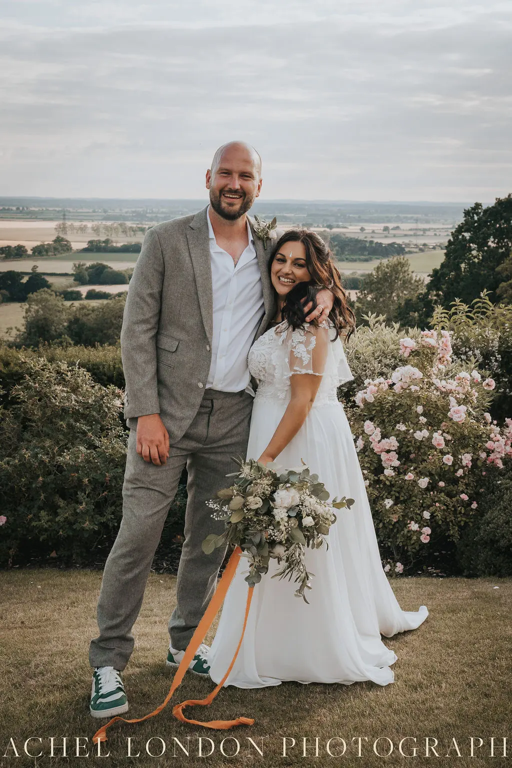 Bride In Textured A-line Lorraine Rebecca Ingram With Groom