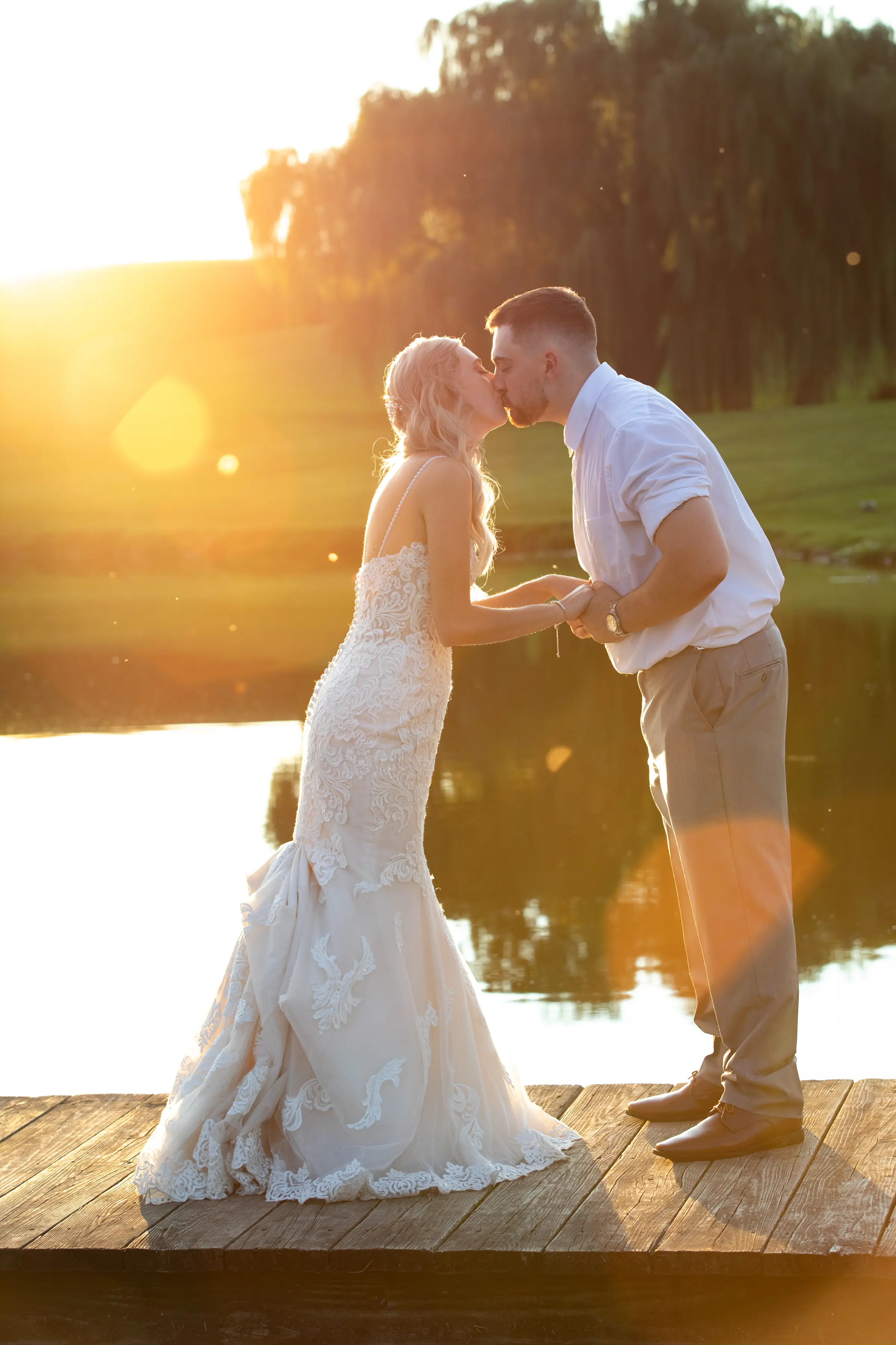 Groom With Bride Wearing Sparkly Lace Fit-And-Flare Fiona By Maggie Sottero