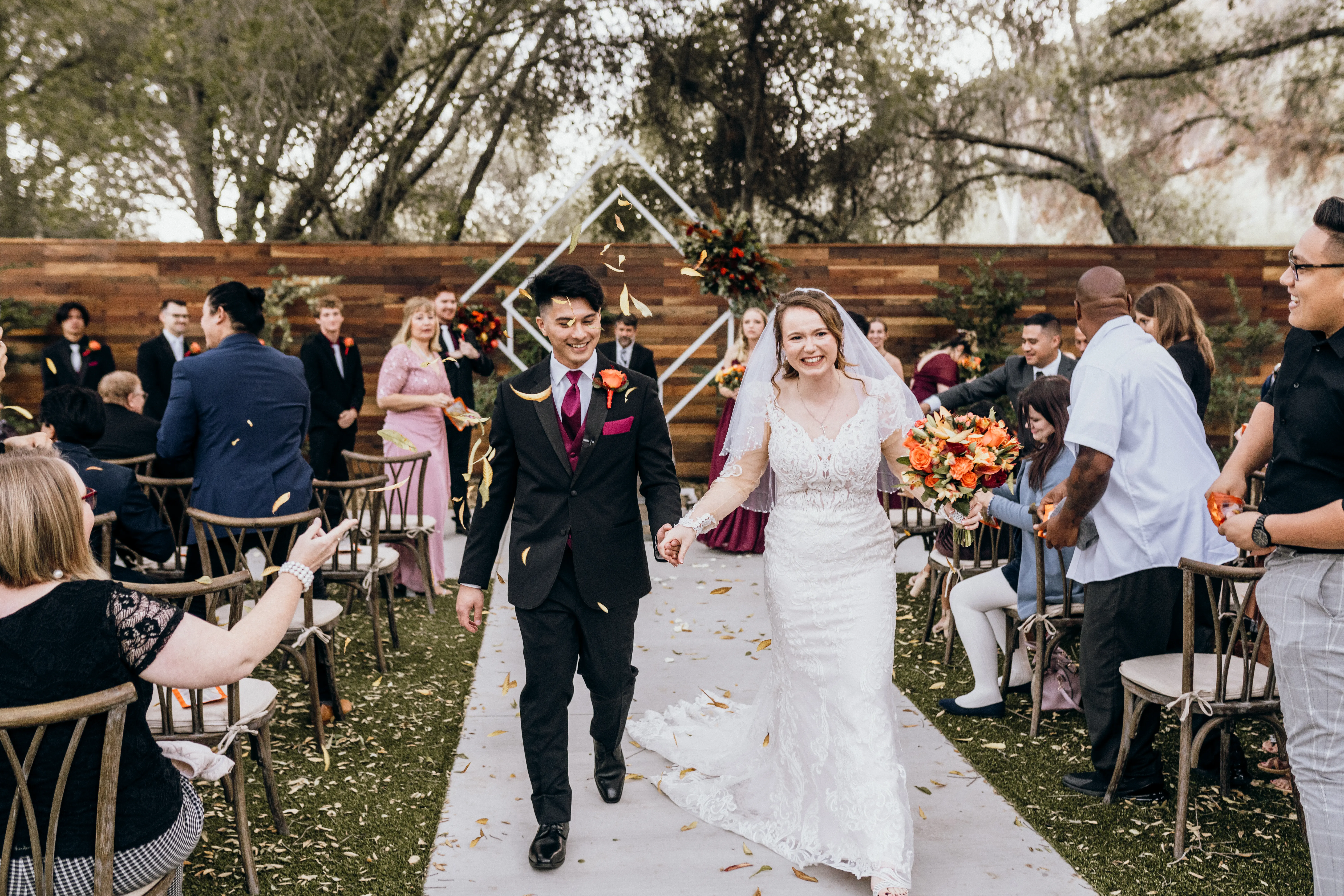 Bride In Embroidered Lace Sheath Dress Hamilton Sottero Midgley With Guests