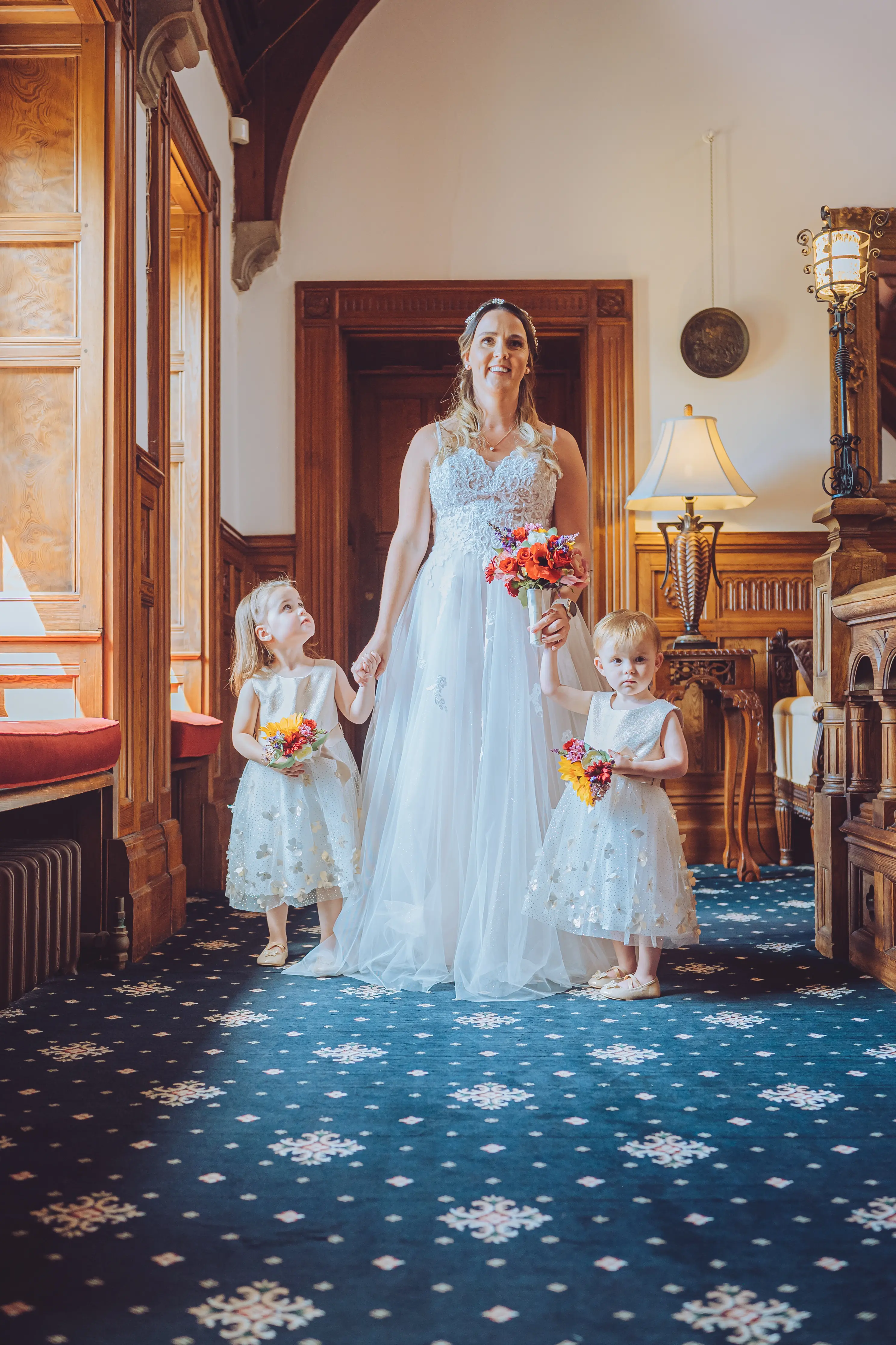 Bride Wearing A-Line Spaghetti Strap Wedding Dress Marisol By Rebecca Ingram