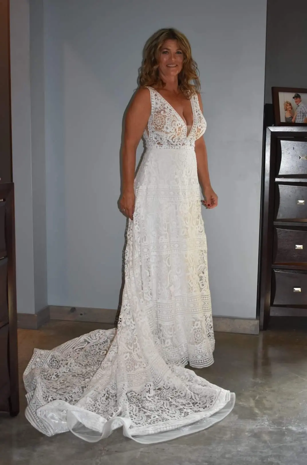 Bride Wearing Boho Lace Wedding Dress Called Finley Dawn By Sottero And Midgley