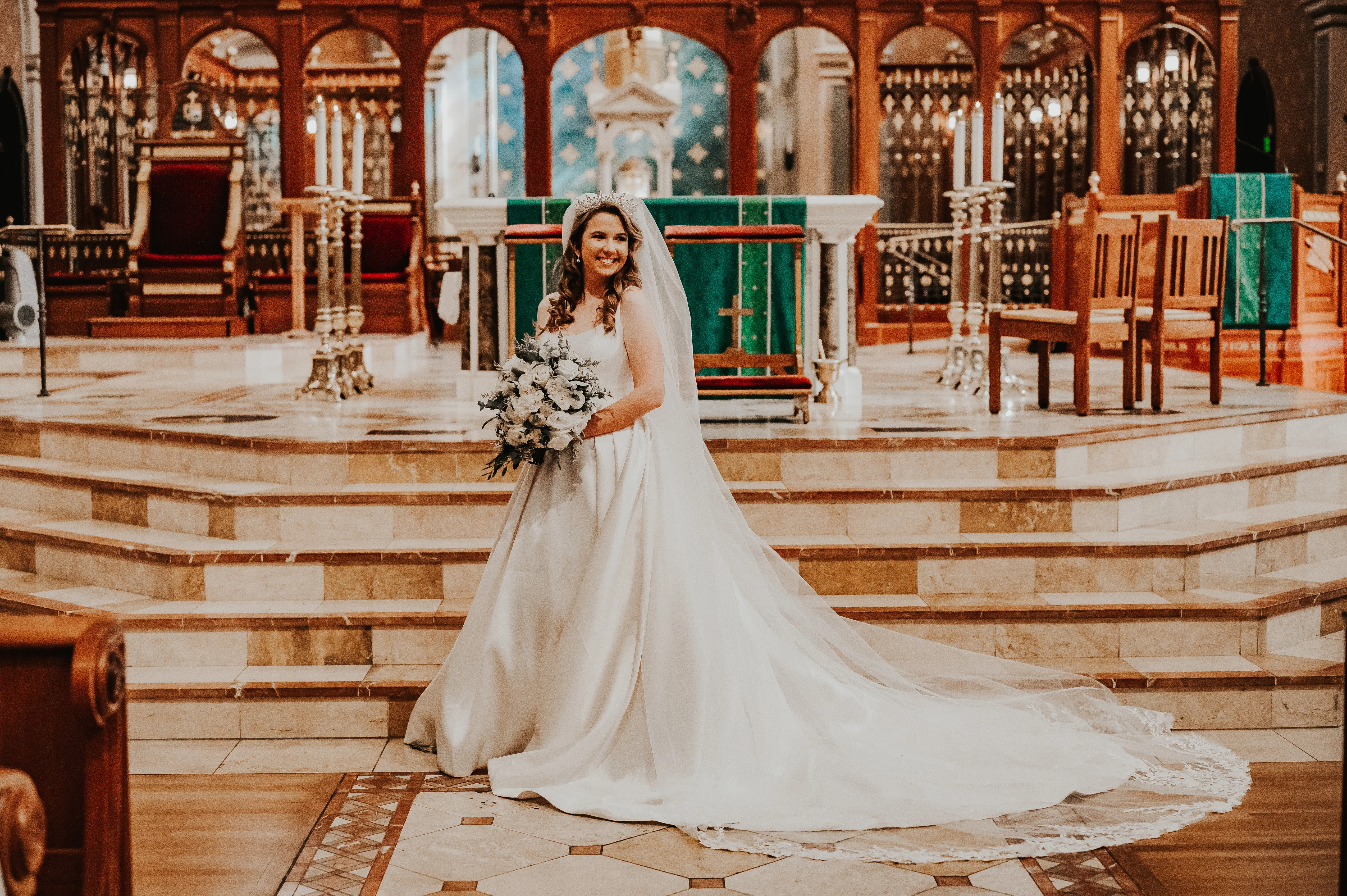 Bride In Satin A-Line Wedding Dress Called Selena By Maggie Sottero