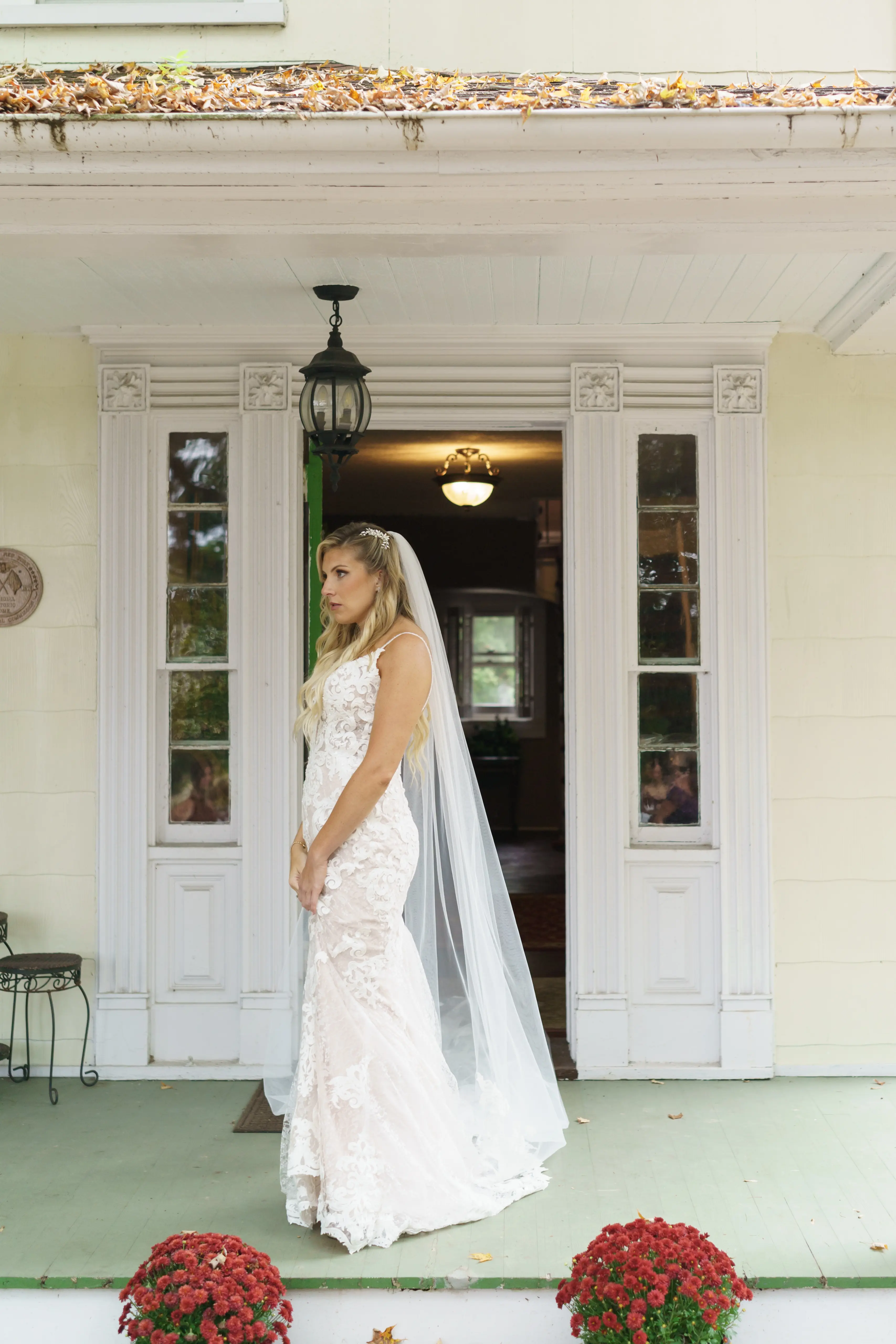 Bride wearing Lace Sheath Wedding Dress called Tuscany Lynette by Maggie Sottero