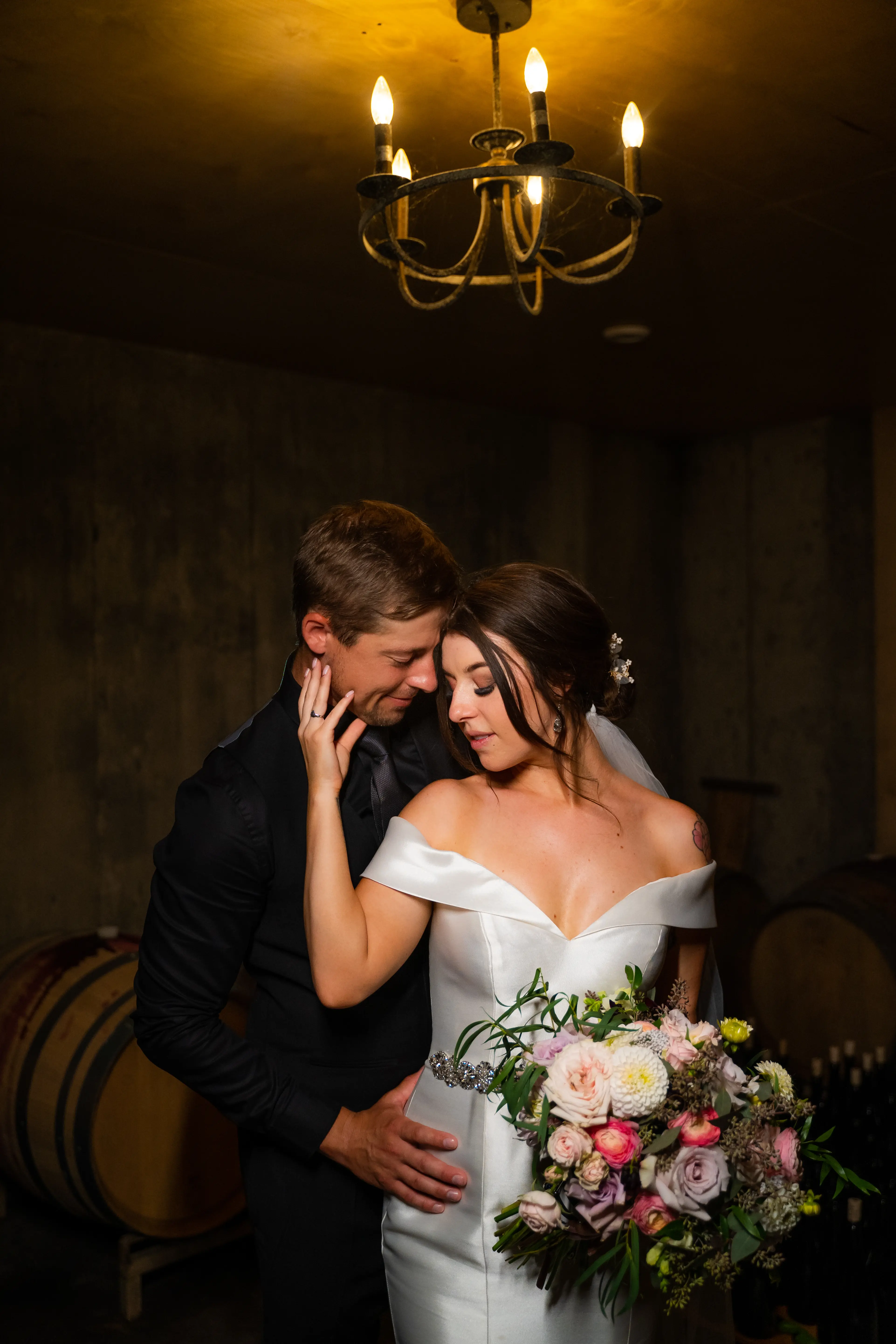 Bride Wearing Simple Classic Wedding Gown Called Josie By Rebecca Ingram With Groom