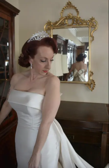 Bride Wearing Classic Simple Wedding Dress Called Mitchell By Maggie Sottero