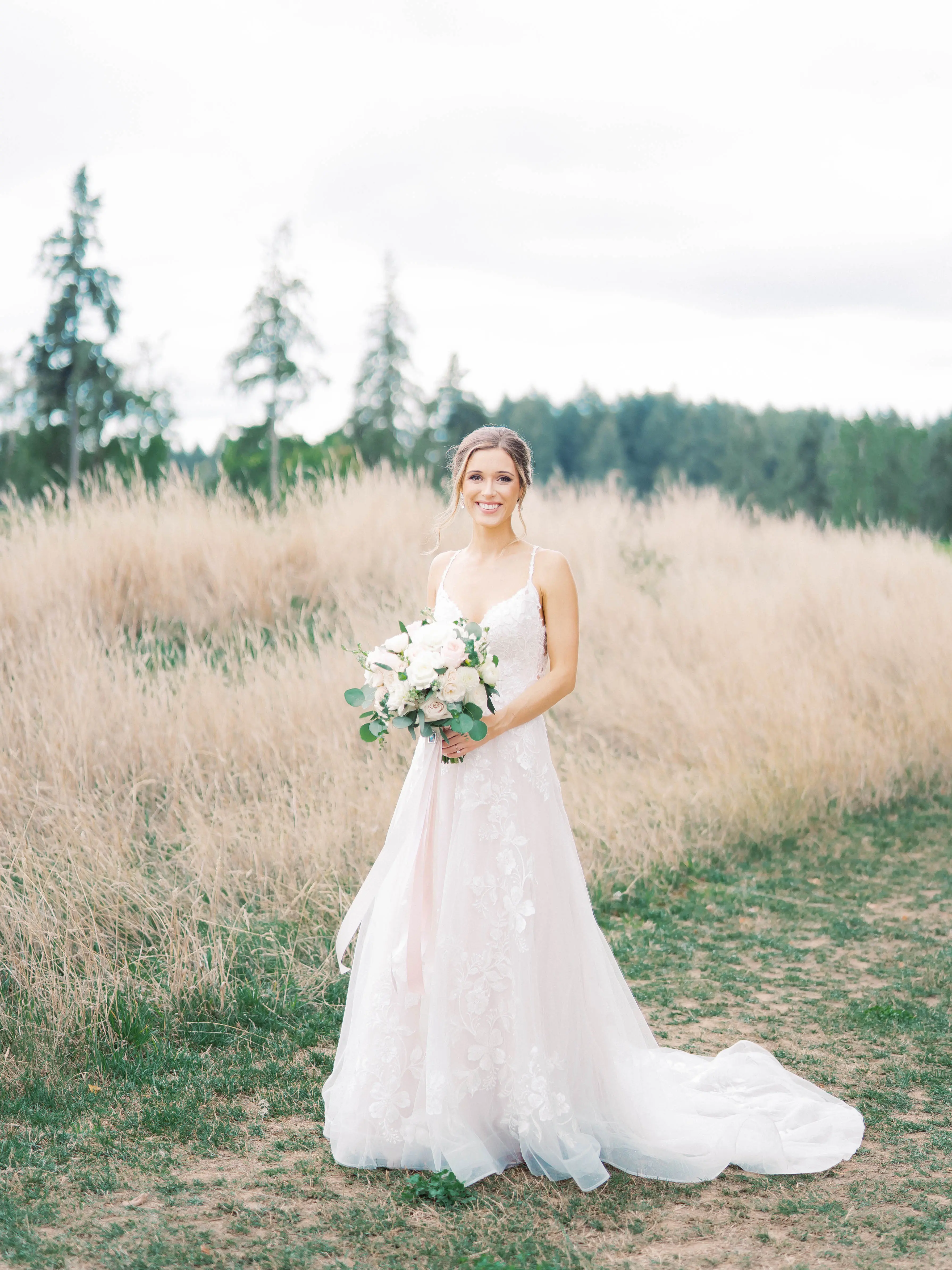 Bride wearing a budget friendly ballgown wedding dress