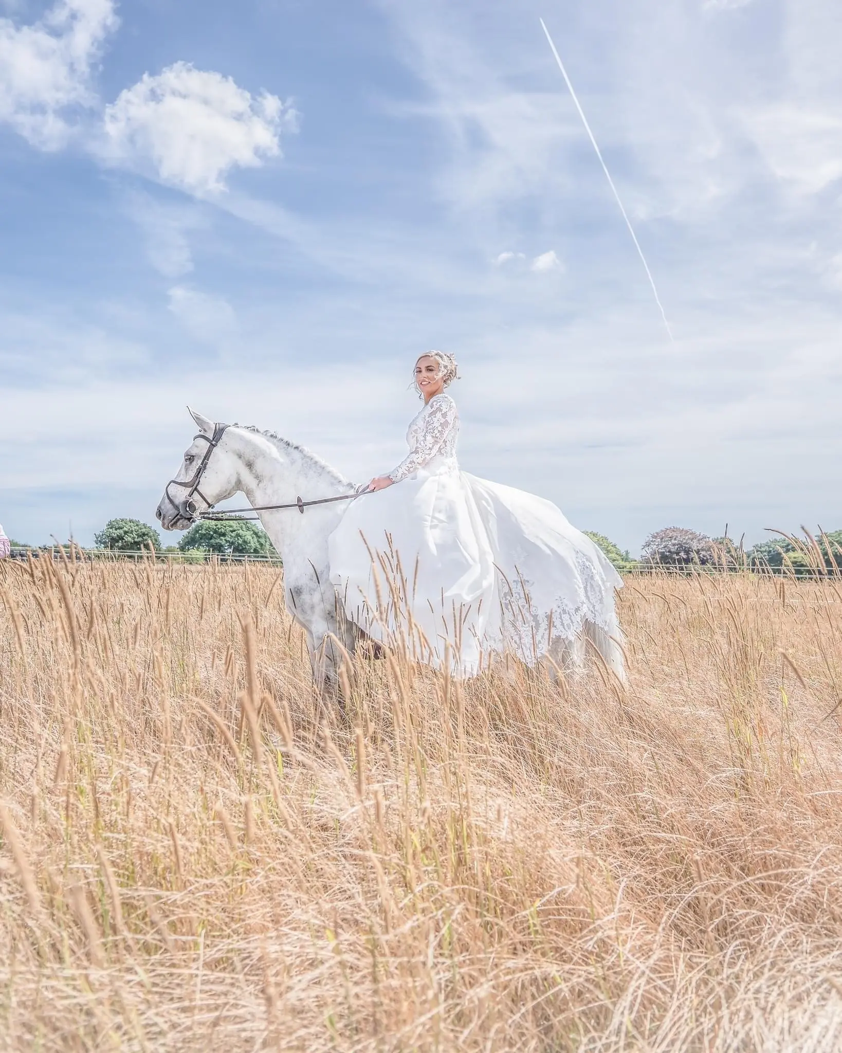 Bride In A-Line Wedding Dress Named Savannah By Maggie Sottero Bride Riding Horse