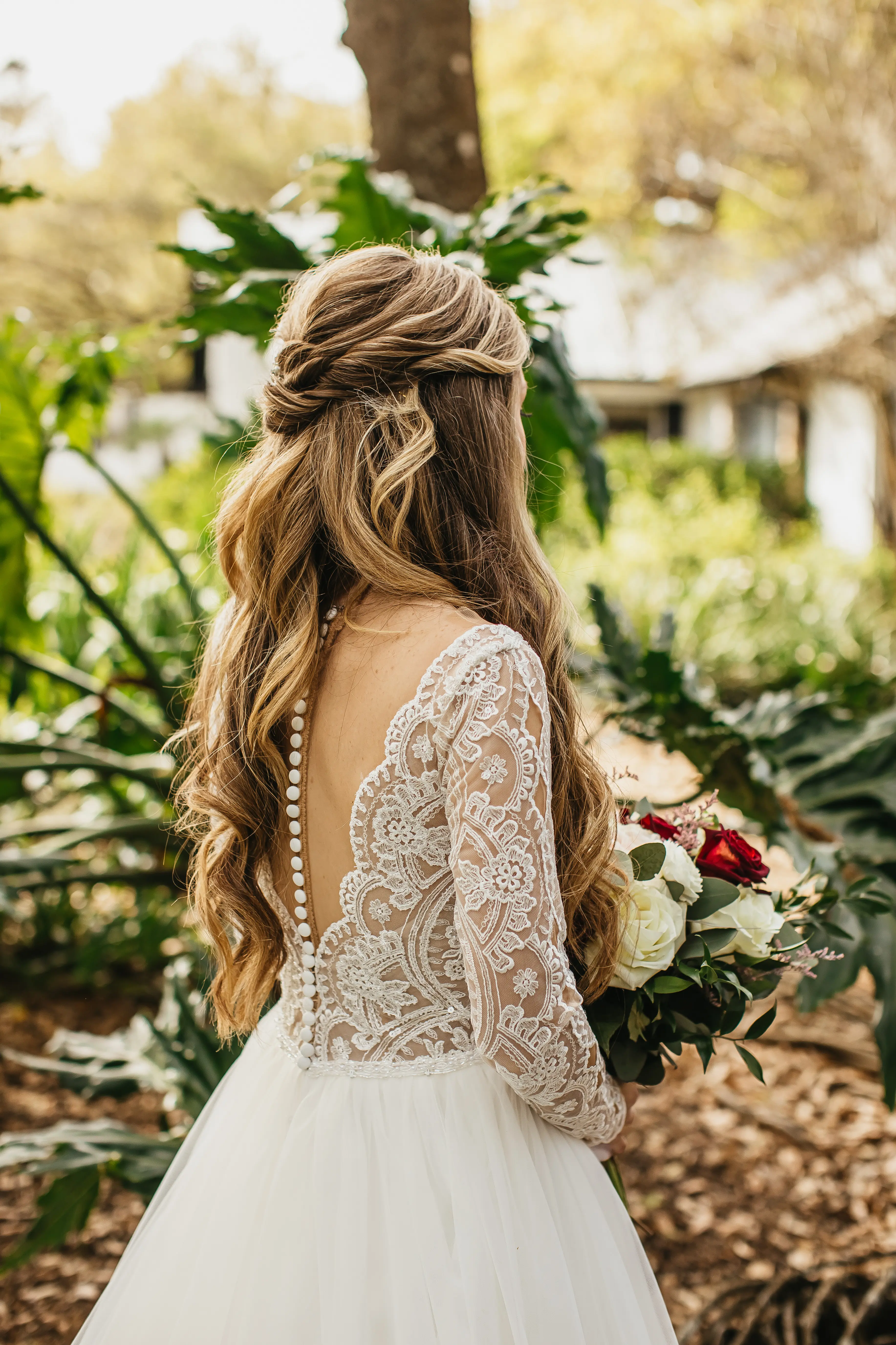 Bride Wearing Romantic Long Sleeved Ball Gown Mallory Dawn By Maggie Sottero