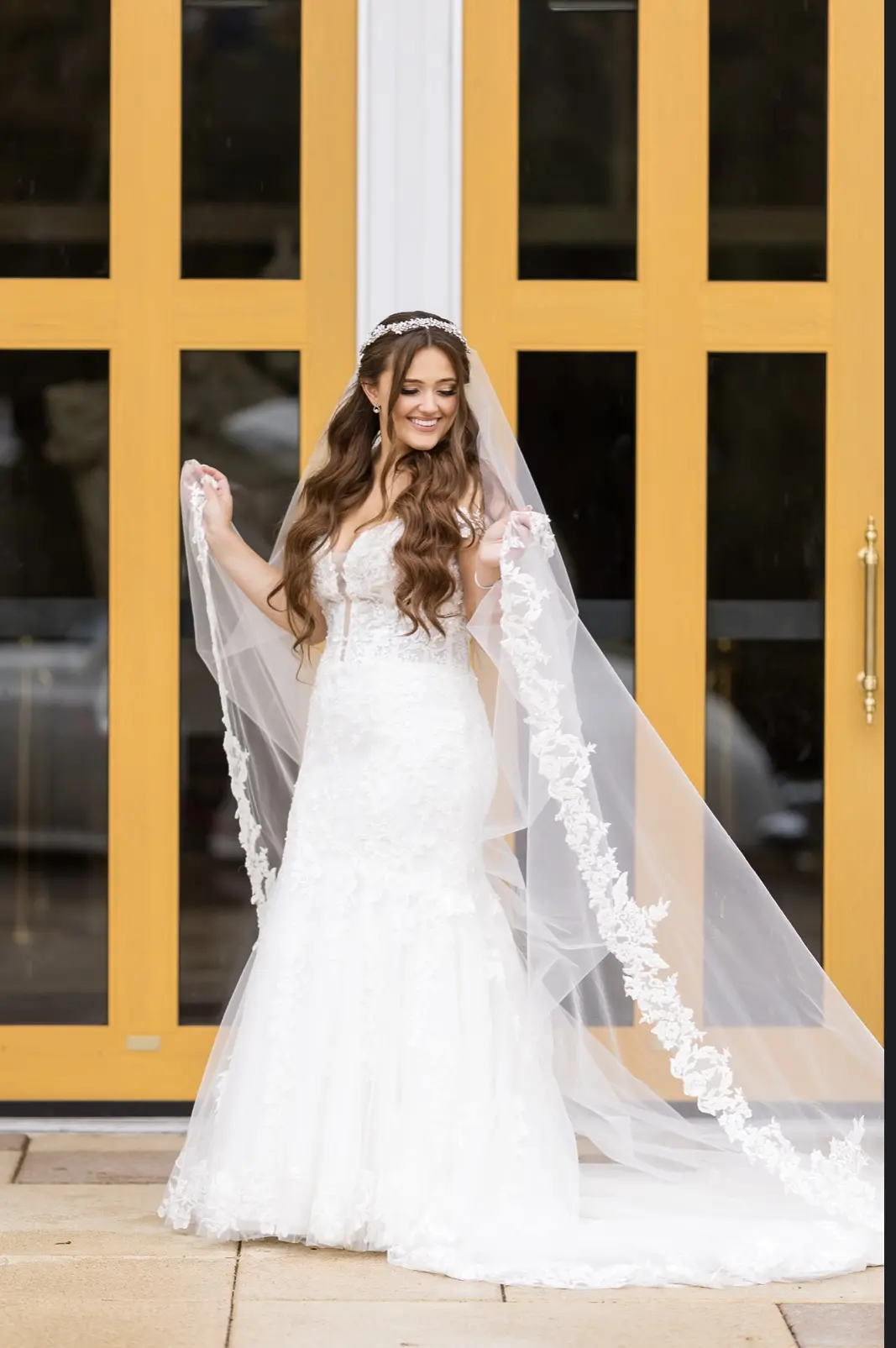 Bride wearing Lennon wedding dress by Maggie Sottero