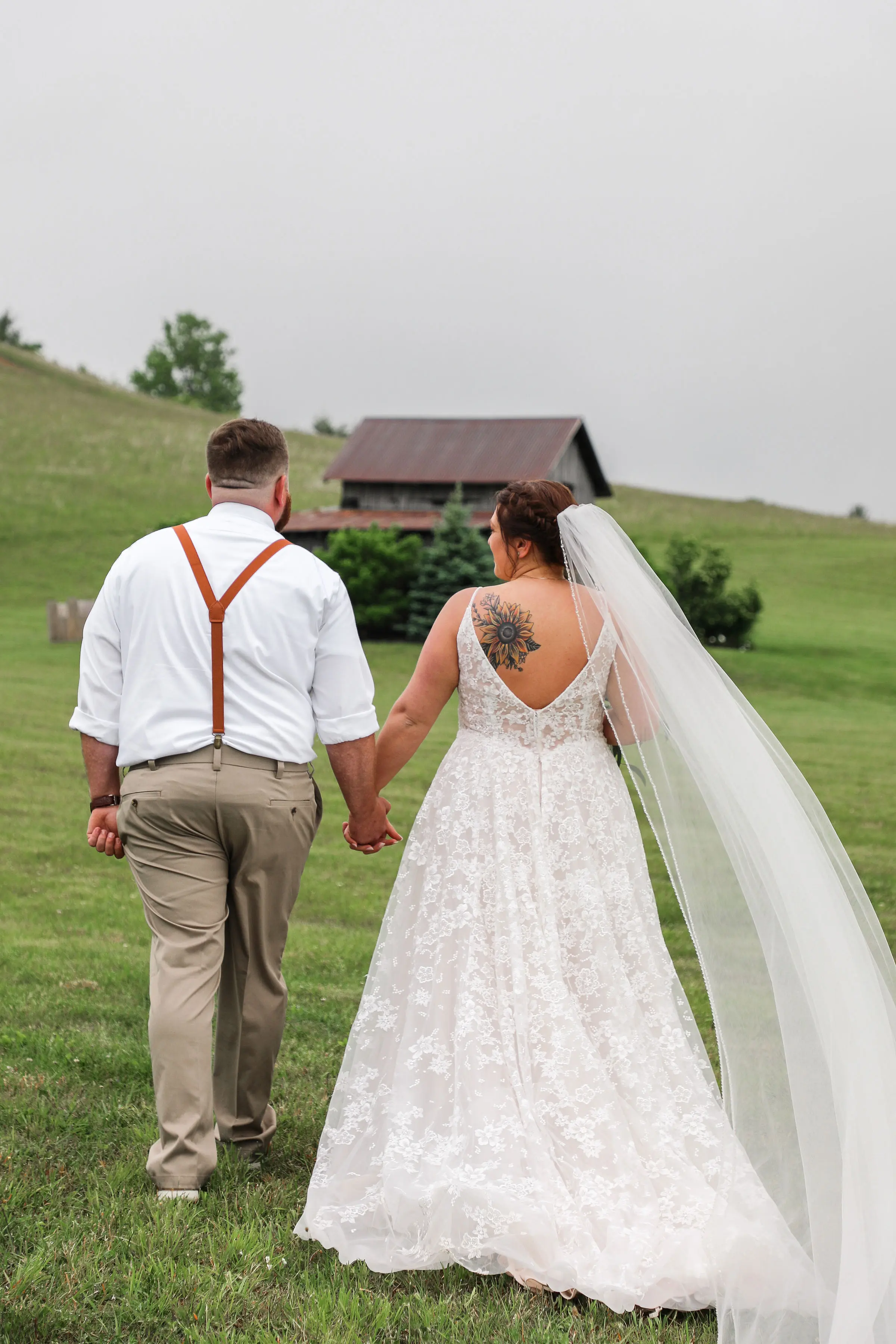Groom With Bride Wearing Lace Ball Gown Lorenza By Maggie Sottero