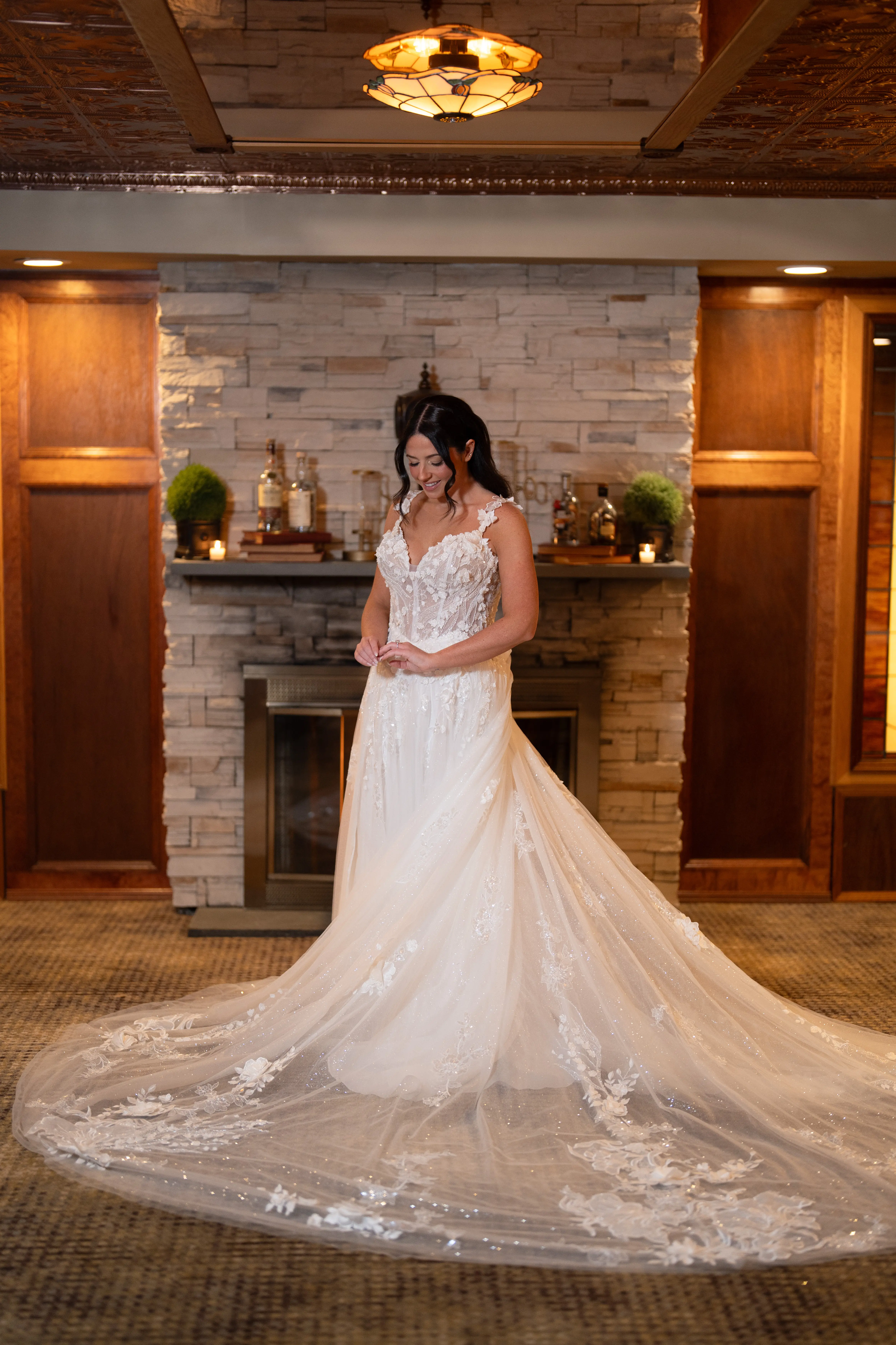 Bride Wearing Floral A-line Wedding Dress Called Wicklow By Sottero And Midgley