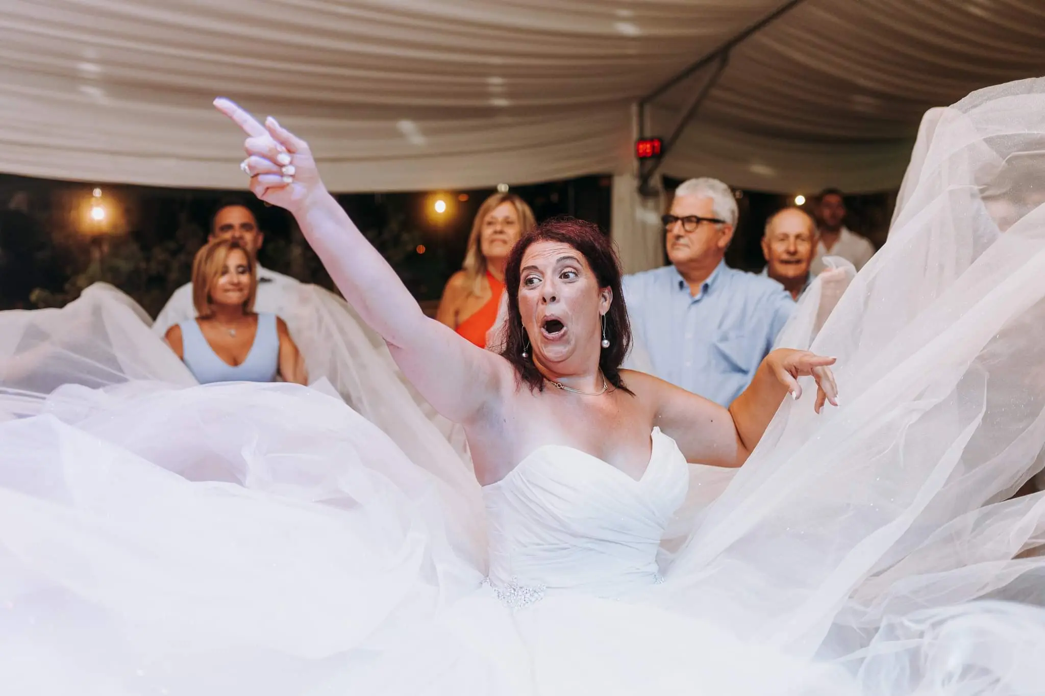Bride Wearing Sparkly Ballgown Wedding Dress Called Yasmin By Maggie Sottero Dancing With The Skirt Flying Around Her