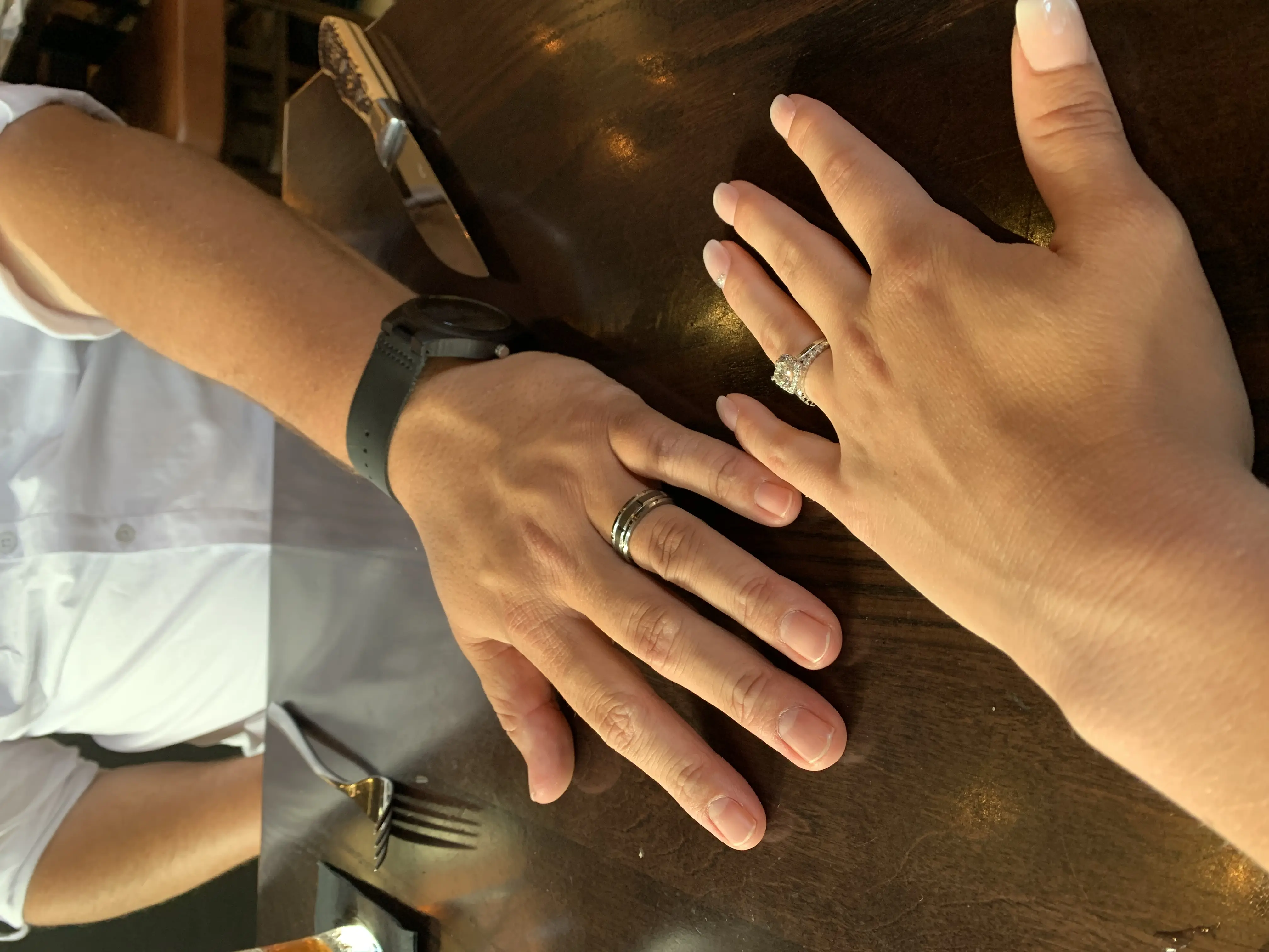 Bride and groom wedding rings