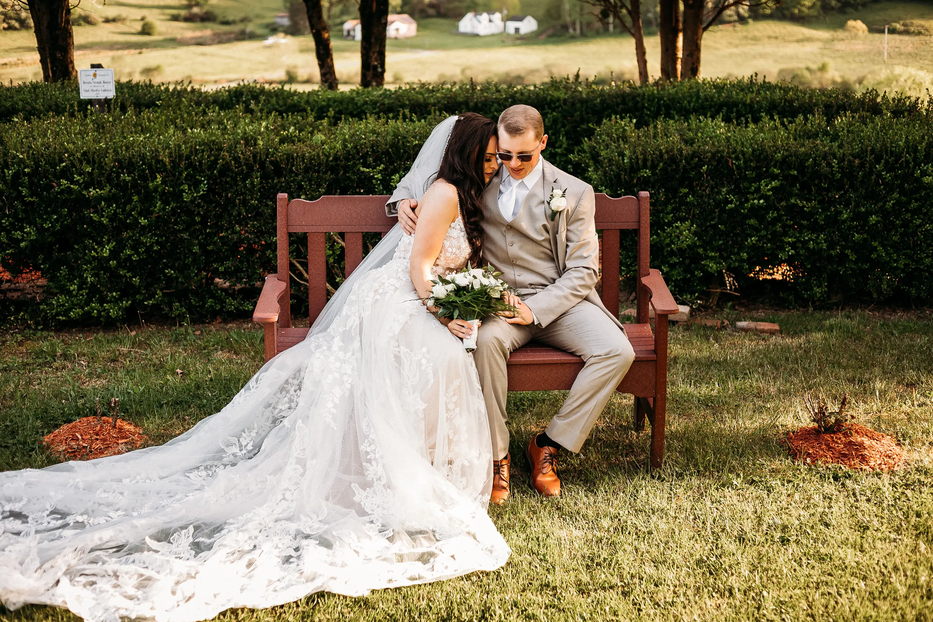 Real Bride in Beaded Lace A-Line Wedding Dress Named Marlow By Sottero & Midgley with Groom