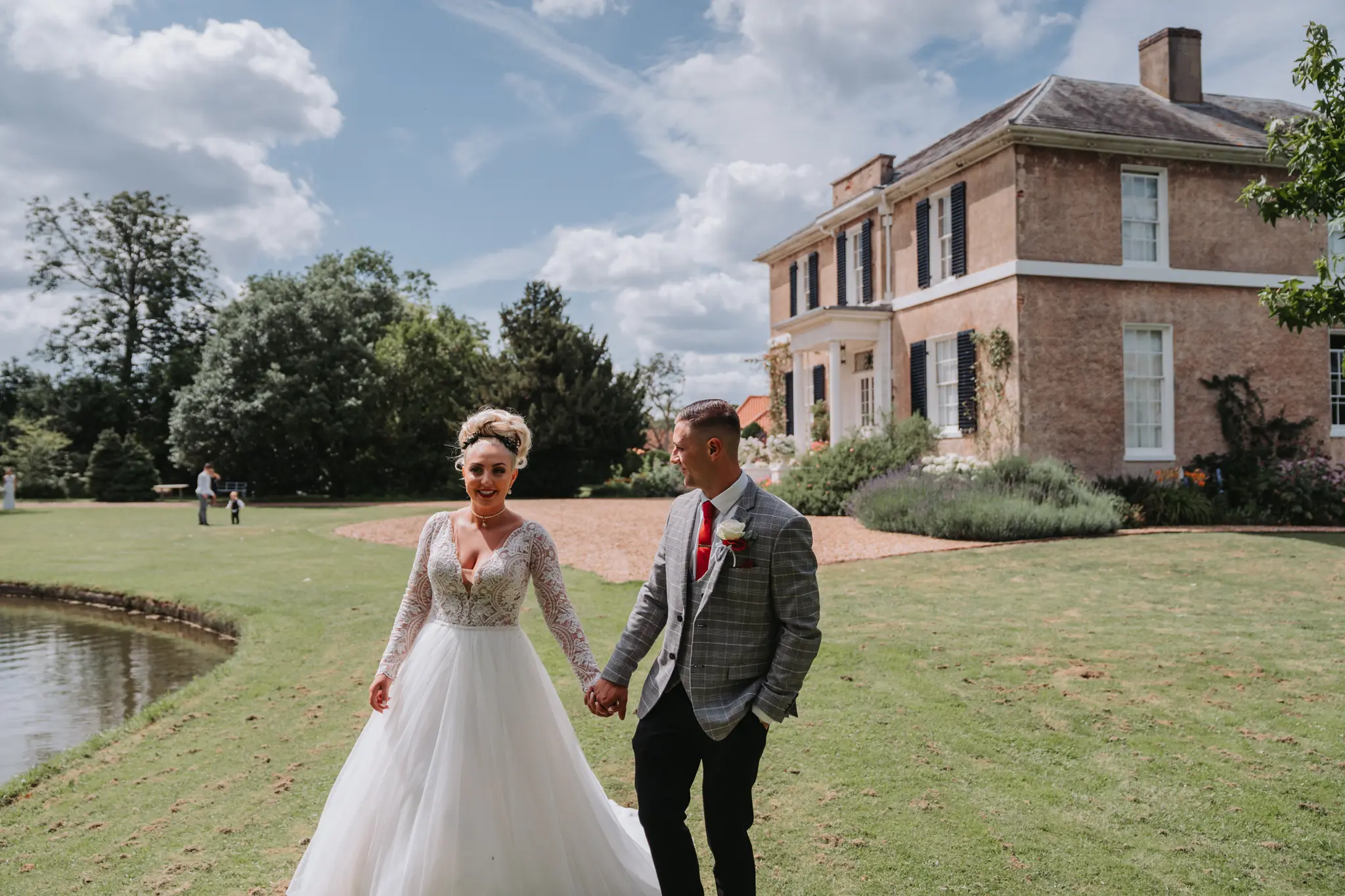 Groom With Bride Wearing Elegant Long Sleeved Ball Gown Mallory Dawn By Maggie Sottero