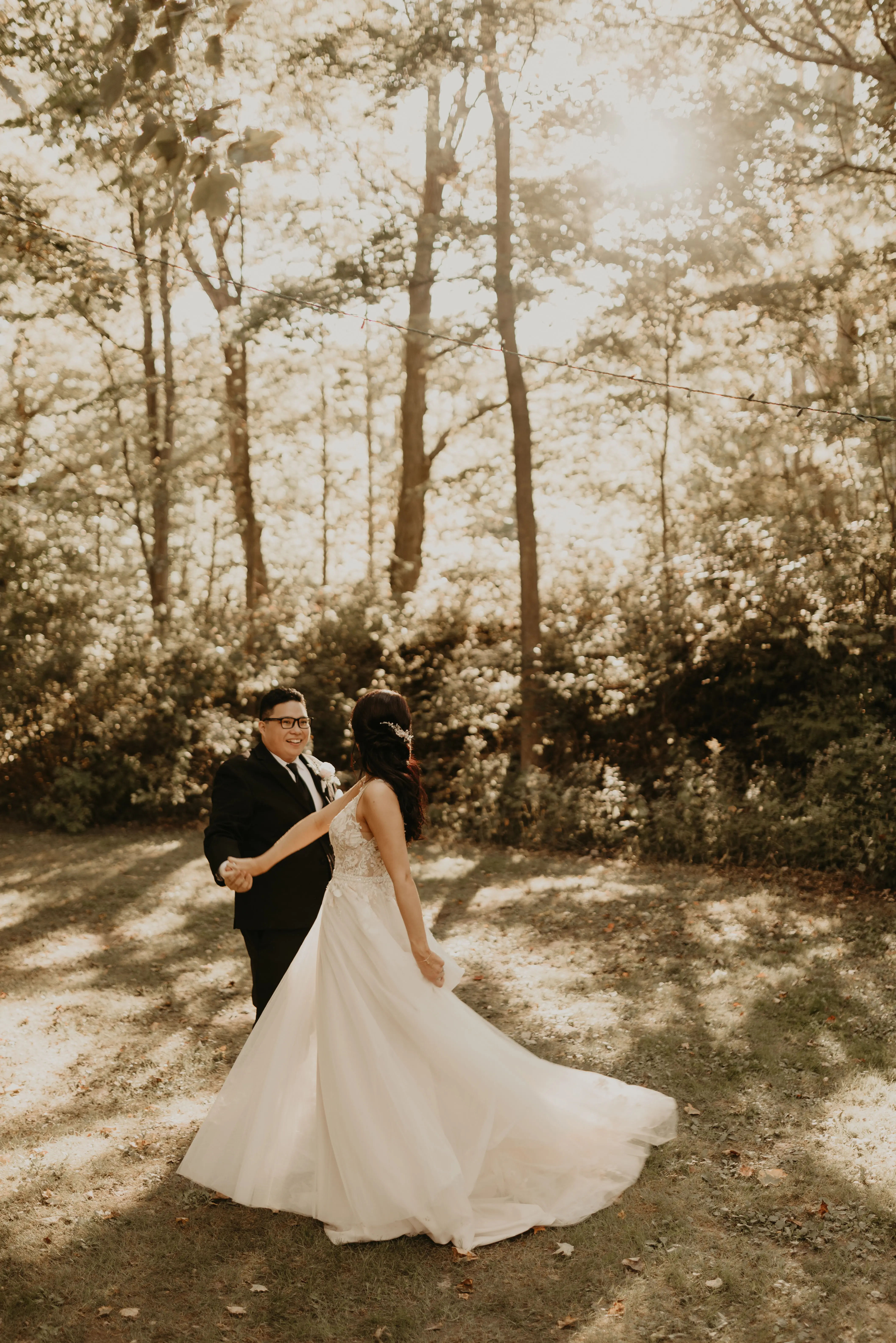 Bride In Lace And Tulle Wedding Dress Called Minerva By Rebecca Ingram With Groom