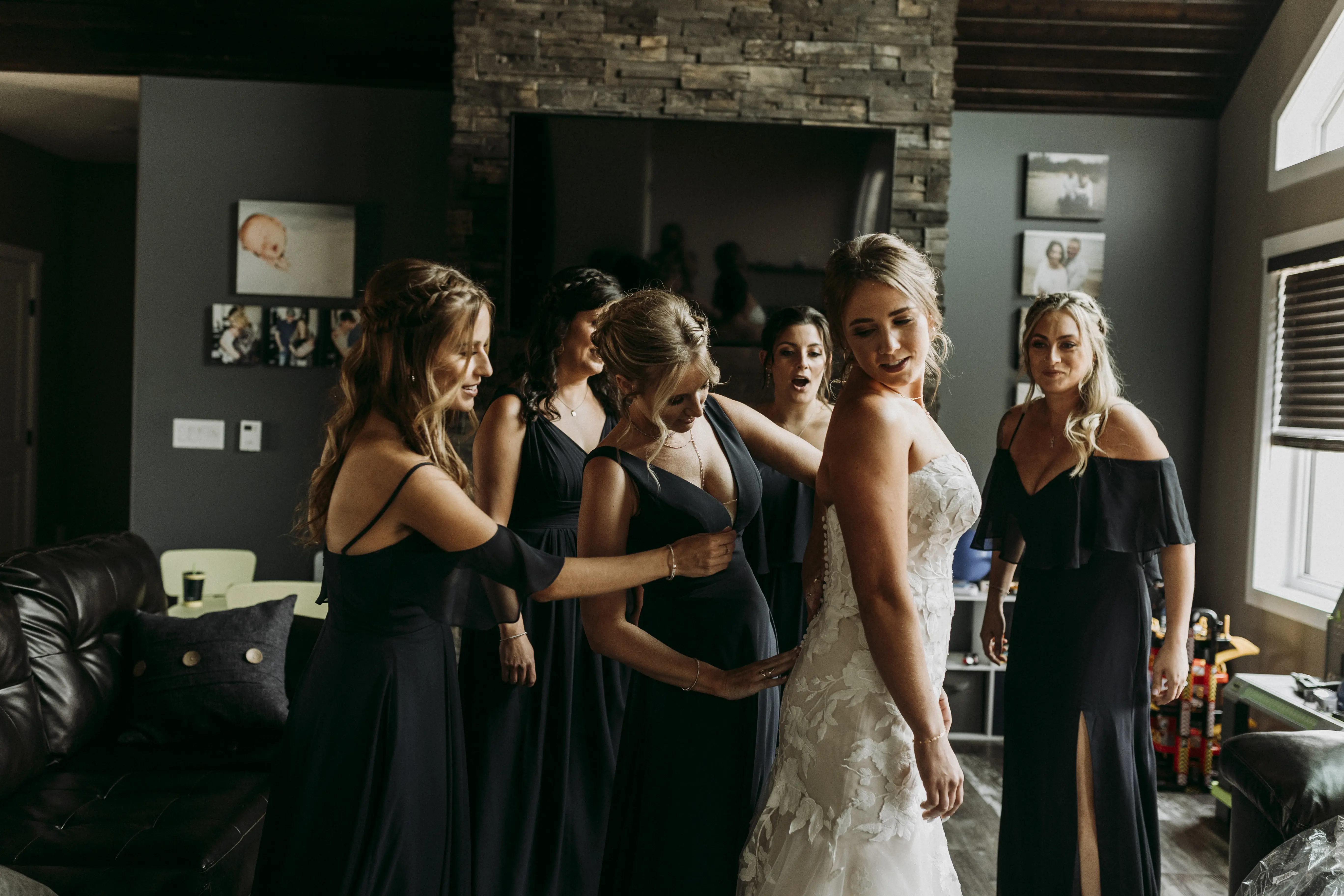 Bride wearing strapless mermaid wedding dress