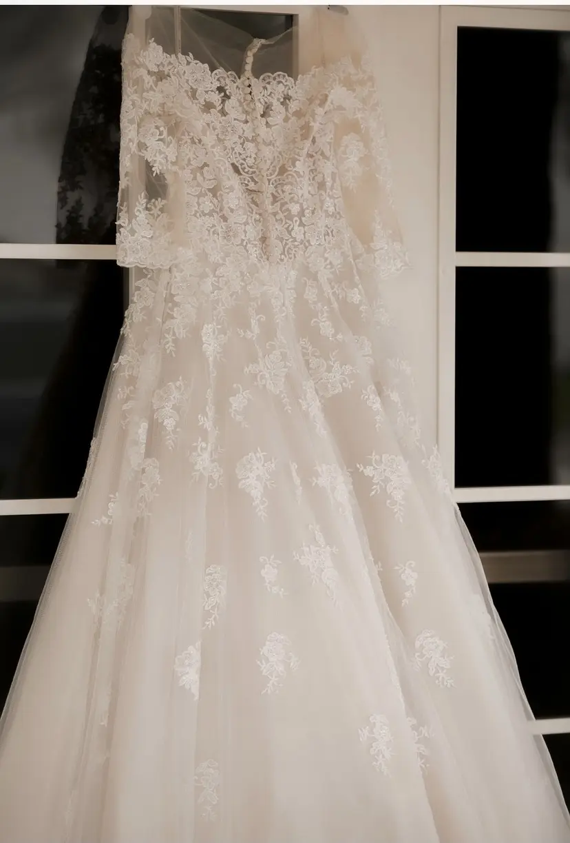 off the shoulder A line wedding dress