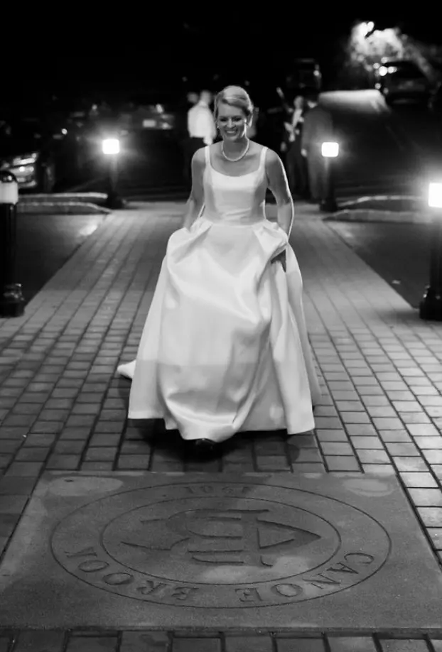 Bride Wearing Satin Ball Gown With Pockets Selena By Maggie Sottero
