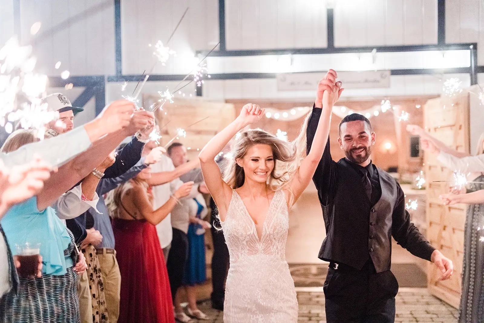 Groom With Bride Wearing Form Fitting Art Deco Wedding Dress Elaine By Maggie Sottero