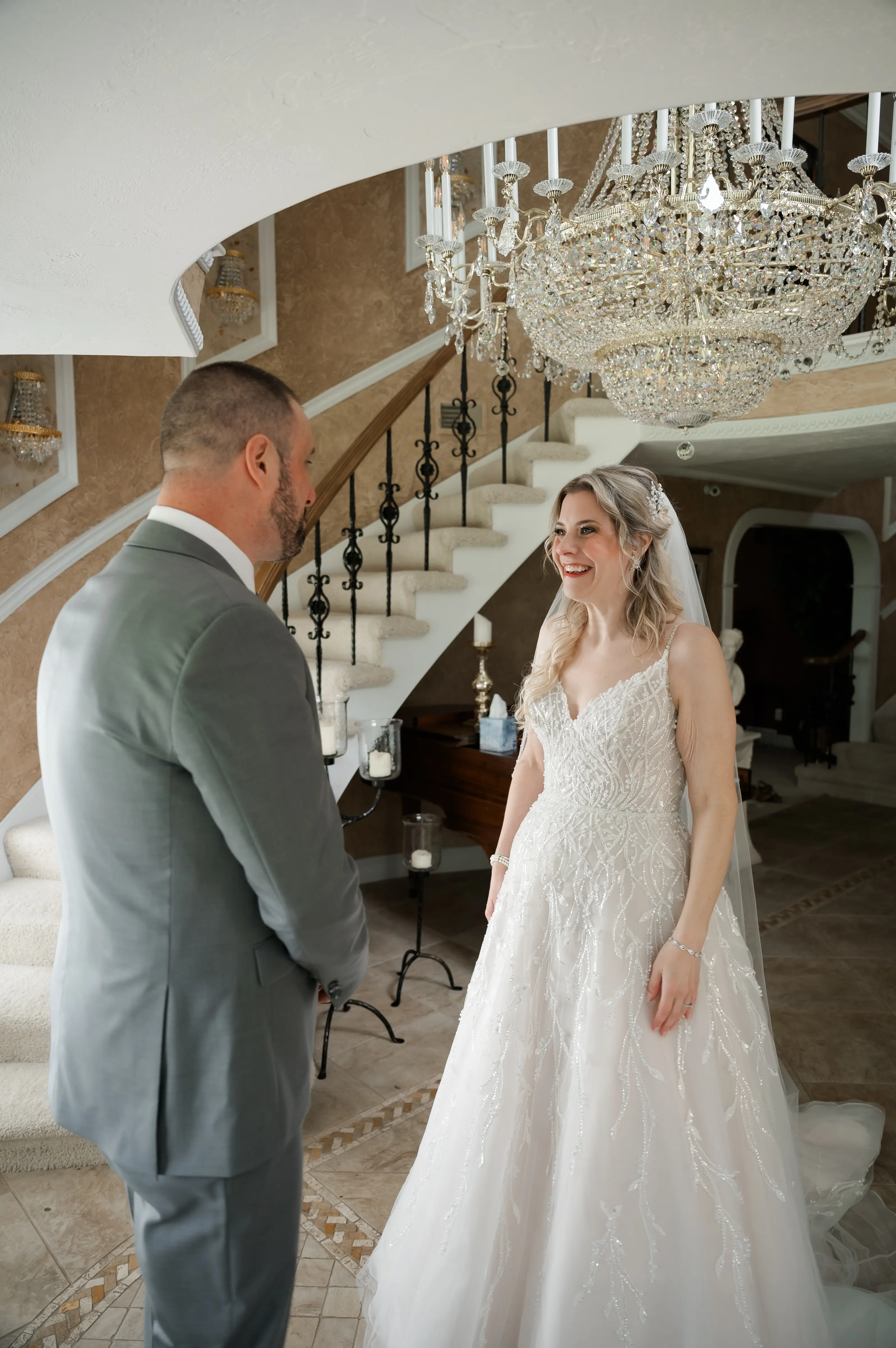 Bride In Beaded A-line Marvine Sottero And Midgley With Groom