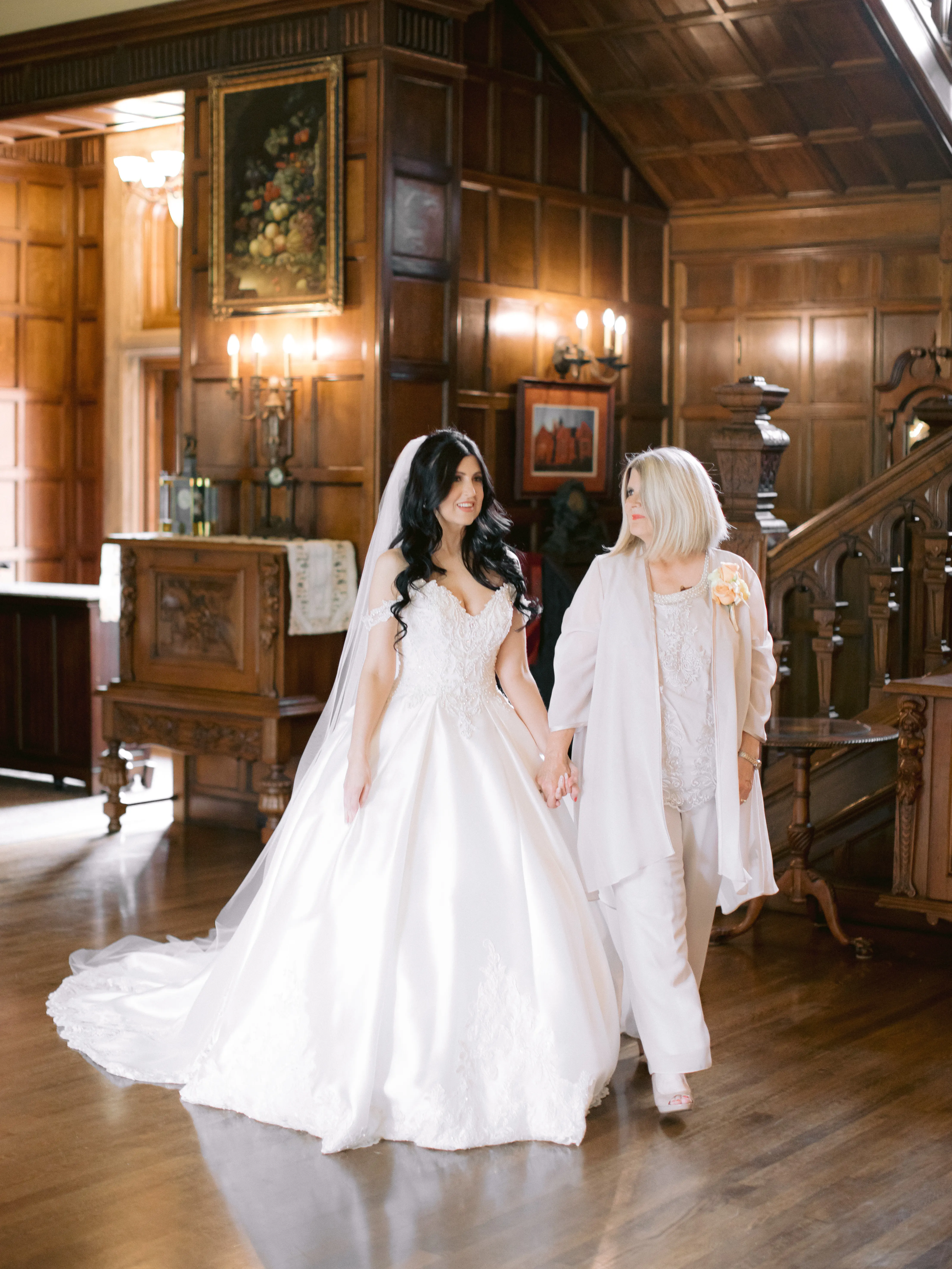 Bride wearing off the shoulder luxury ballgown wedding dress
