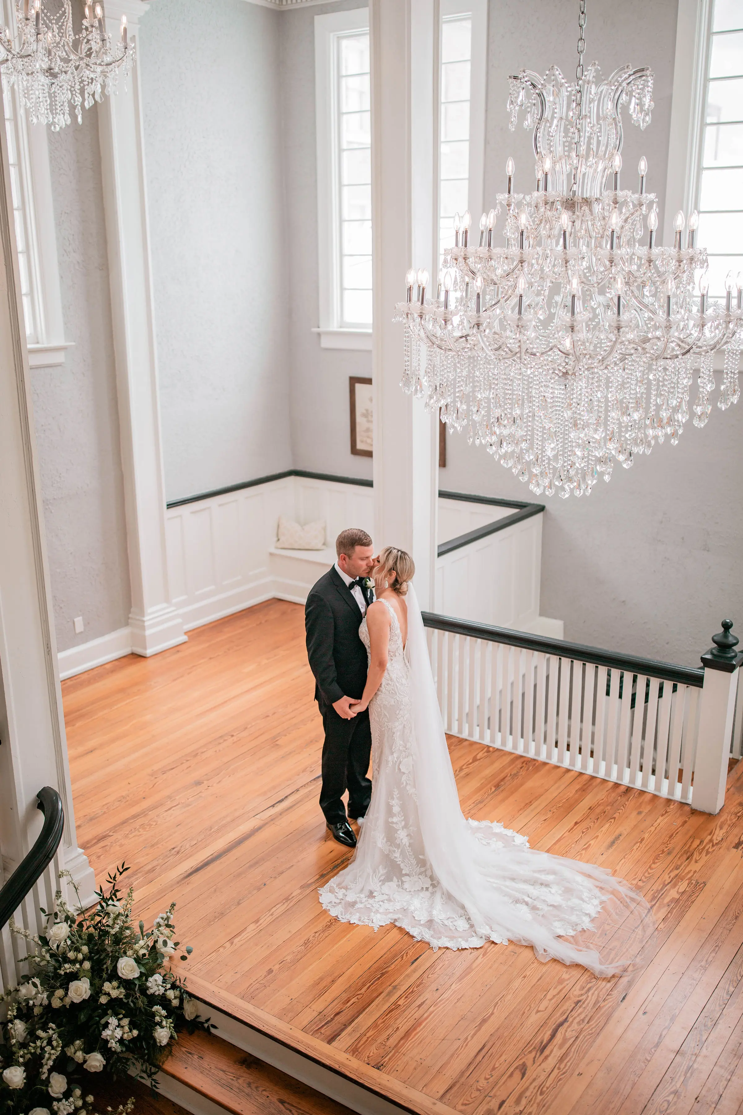 Bride In Nature-Inspired Square Neck Albany Maggie Sottero With Groom