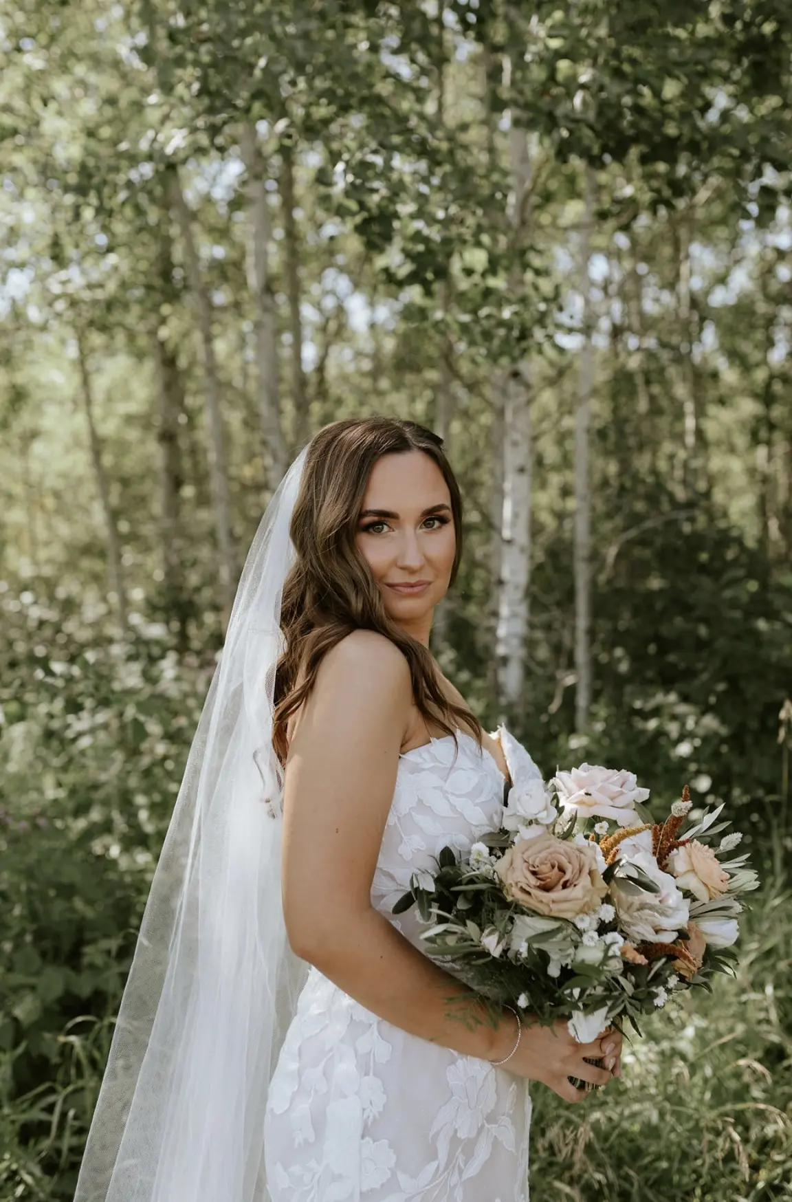 Bride Wearing Strapless Mermaid Wedding Dress Hattie By Rebecca Ingram