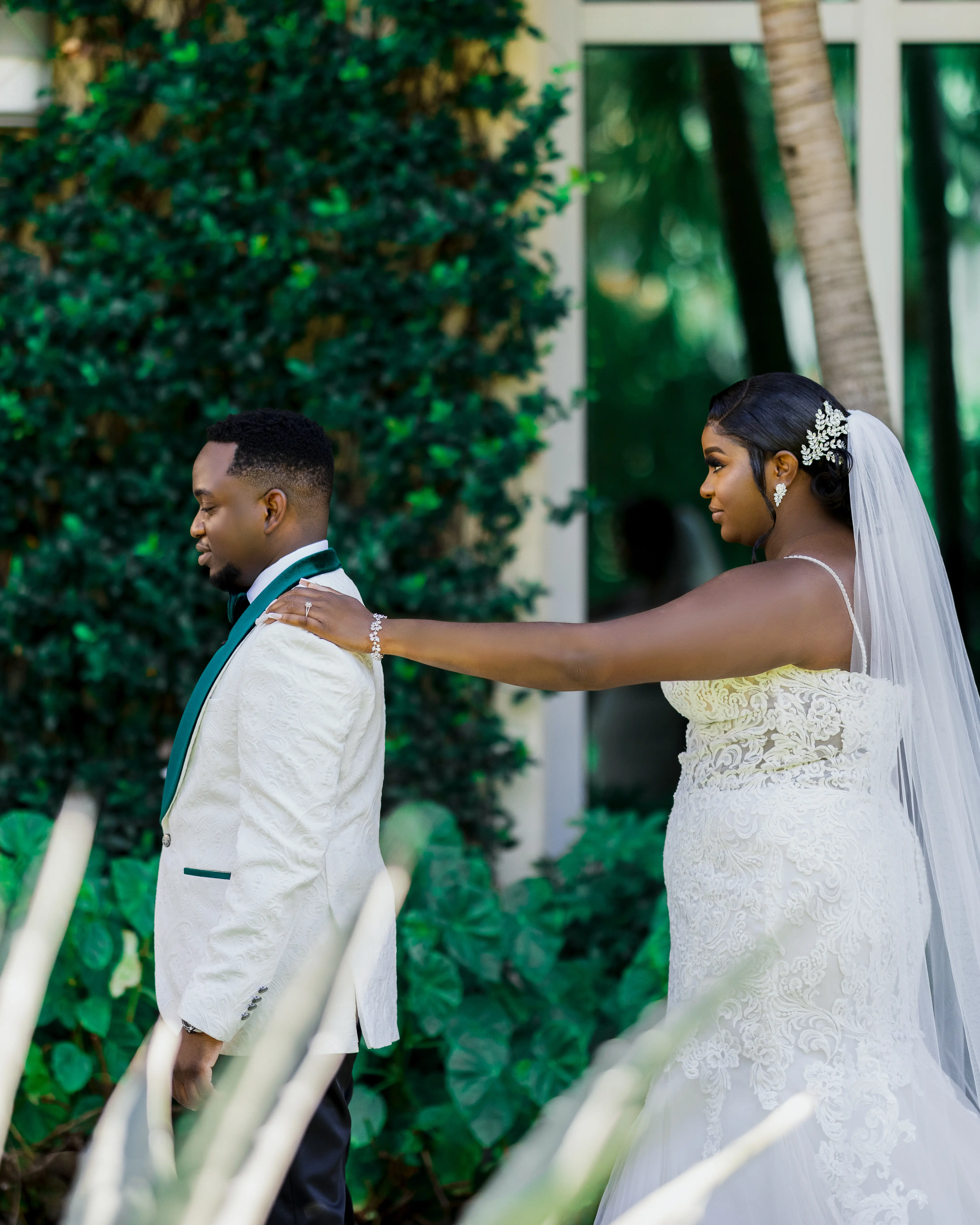 Groom With Bride Wearing Fit And Flare Wedding Dress With Lace Alistaire Lynette By Maggie Sottero
