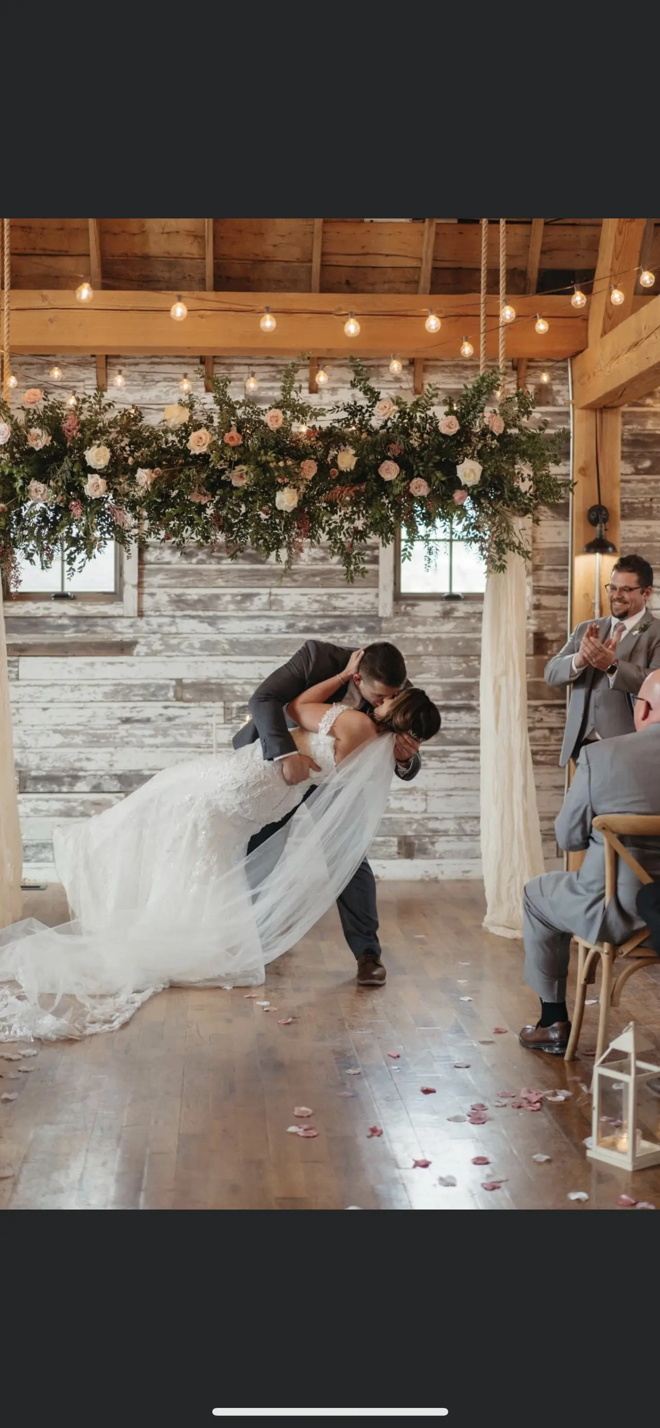 Groom Kissing Bride Wearing Lace Beaded Wedding Dress Called Charmaine By Maggie Sottero