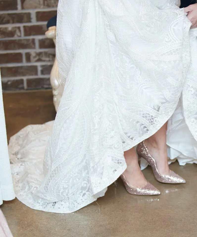 Bride Wearing Boho Princess A-line Wedding Dress Called Roxanne By Sottero And Midgley