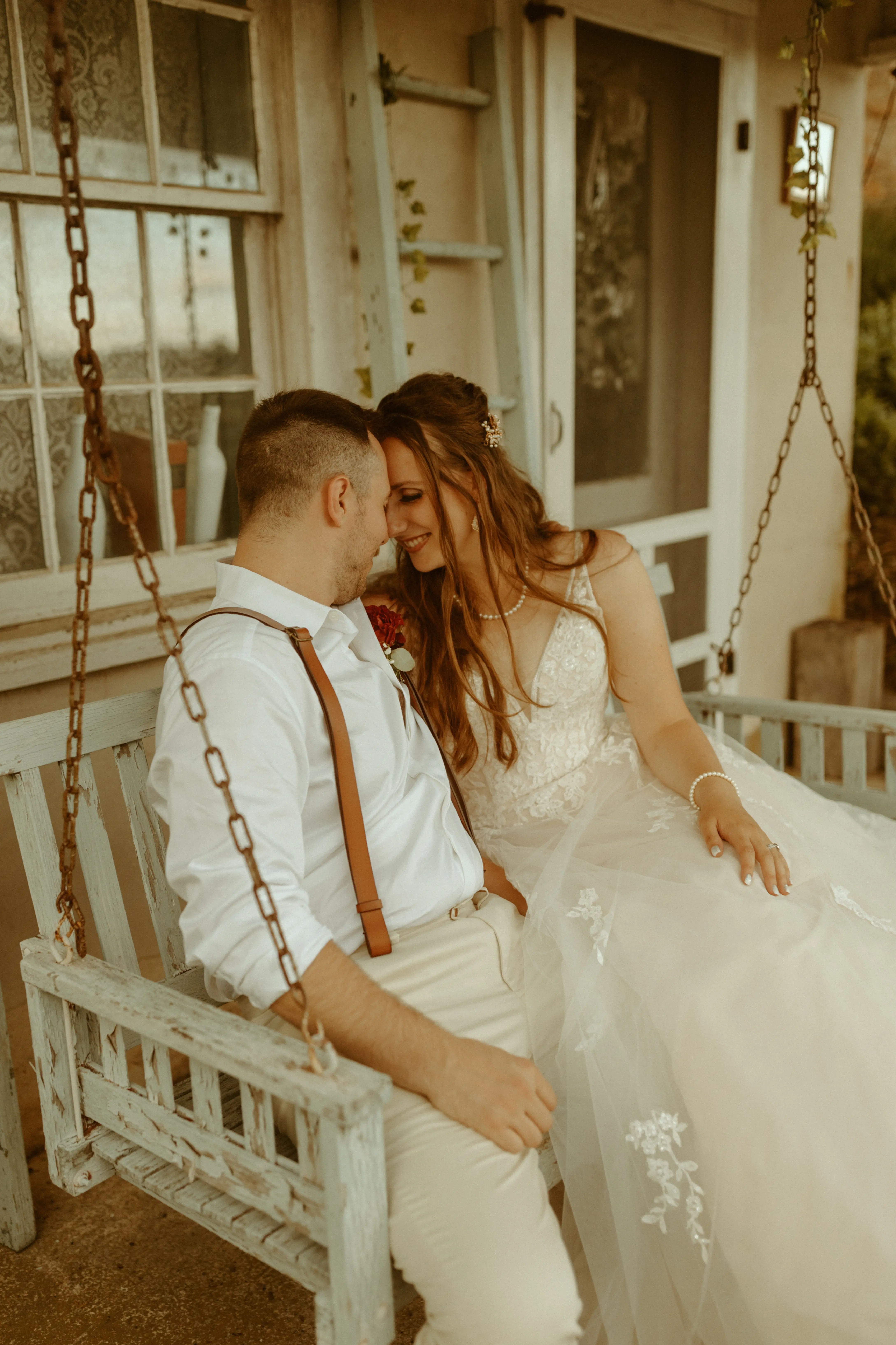 Groom With Bride Wearing Floral Lace Wedding Dress Lettie By Rebecca Ingram