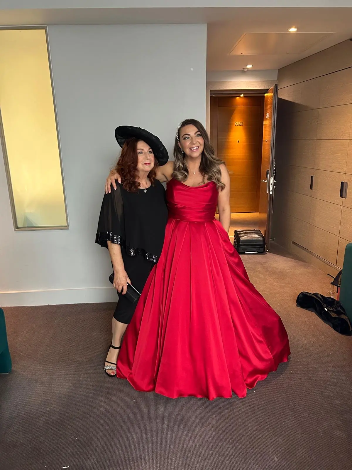 Bride Wearing Red Aline Wedding Dress Called Scarlet By Maggie Sottero With Mother
