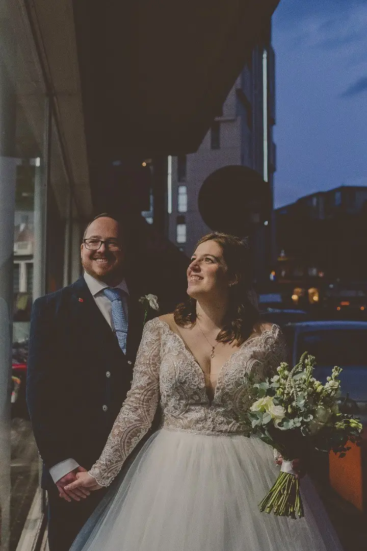 Bride In Long Sleeve Wedding Dress Called Mallory Dawn By Maggie Sottero