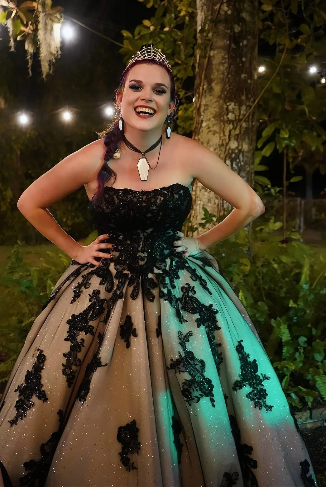 Bride Wearing Black Lace Wedding Dress Called Norvinia By Sottero and Midgley