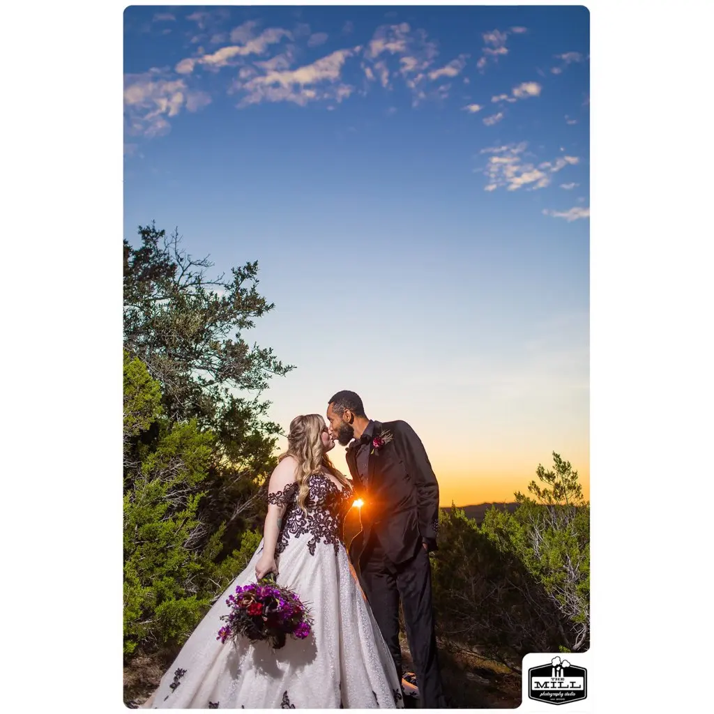Real Bride in Black Lace Ball Gown Wedding Dress with Sweetheart Neckline Called Tristyn by Maggie Sottero