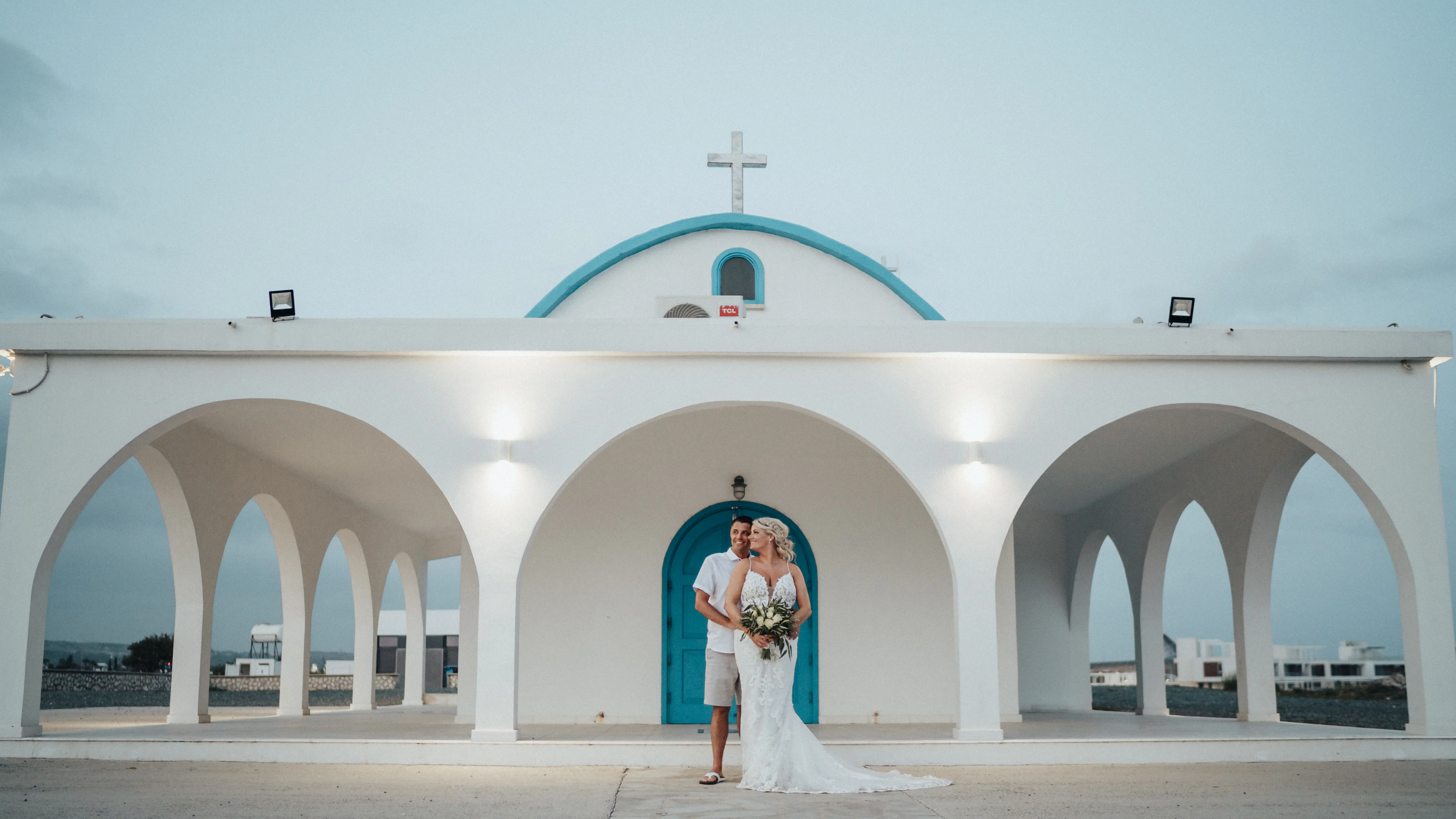 Bride In Lace Sheath Tuscany Lynette Maggie Sottero With Groom