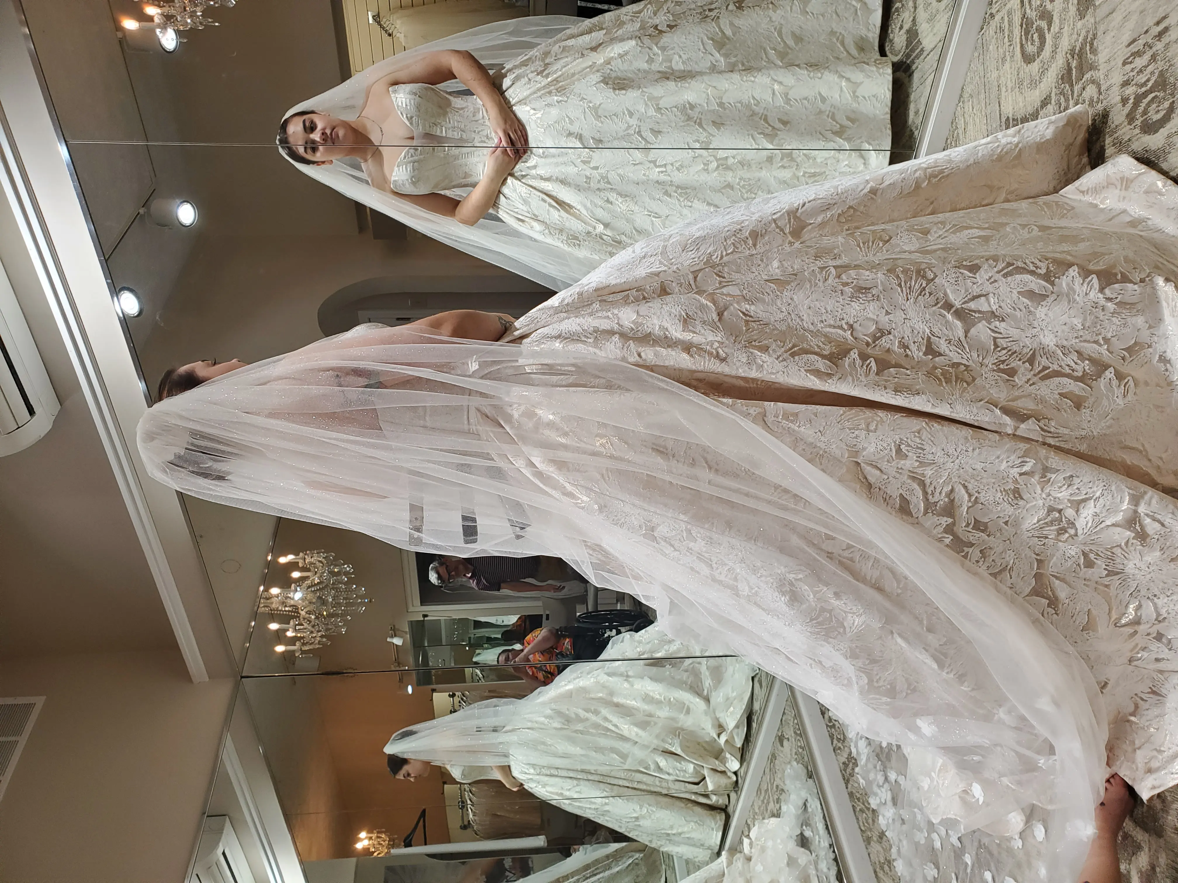 Bride wearing Derrick Marie by Maggie Sottero at her bridal appointment