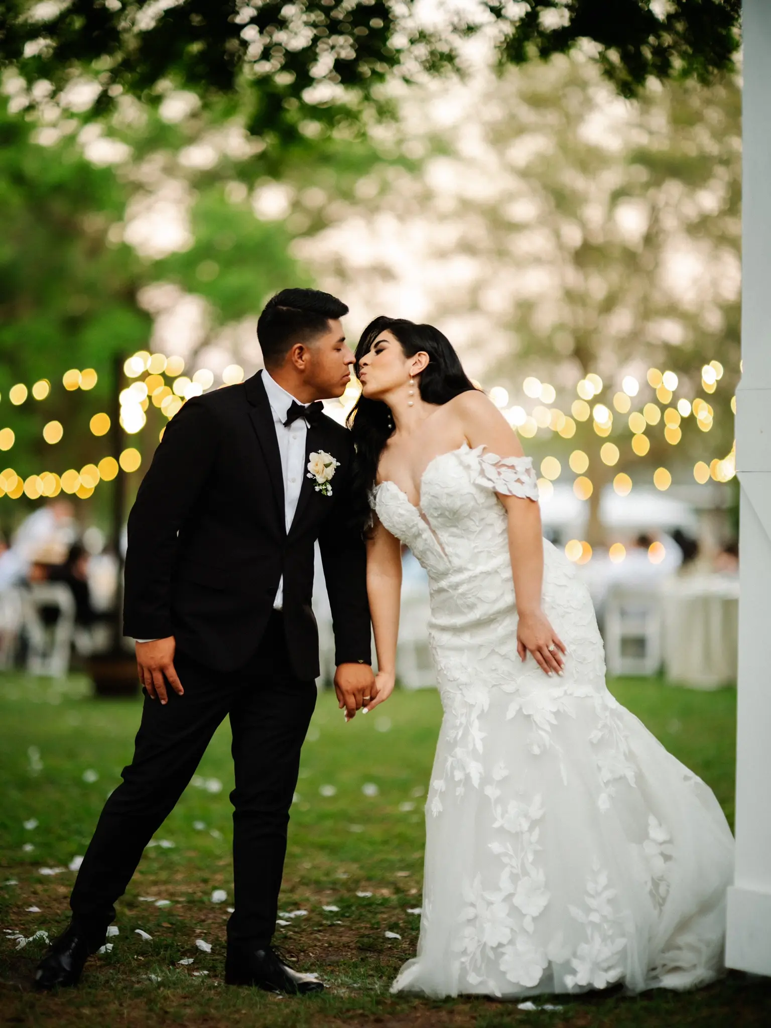Bride In Lace Mermaid Wedding Dress Called Hattie By Rebecca Ingram With Groom