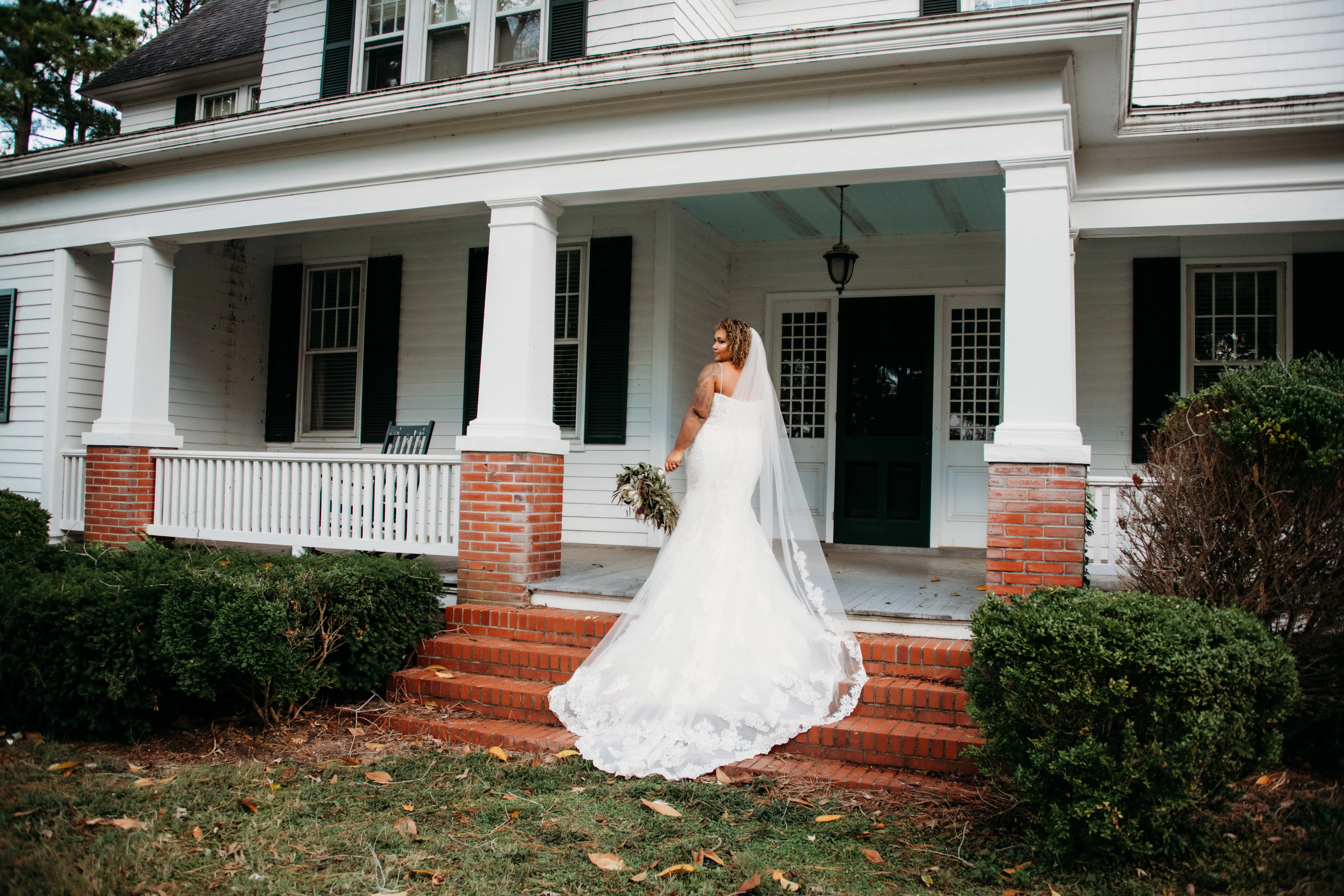 Real Bride in Breaded Sparkly Lace Fit-and-Flare Dress with Scalloped Illusion Lace Train Called Fiona by Maggie Sottero
