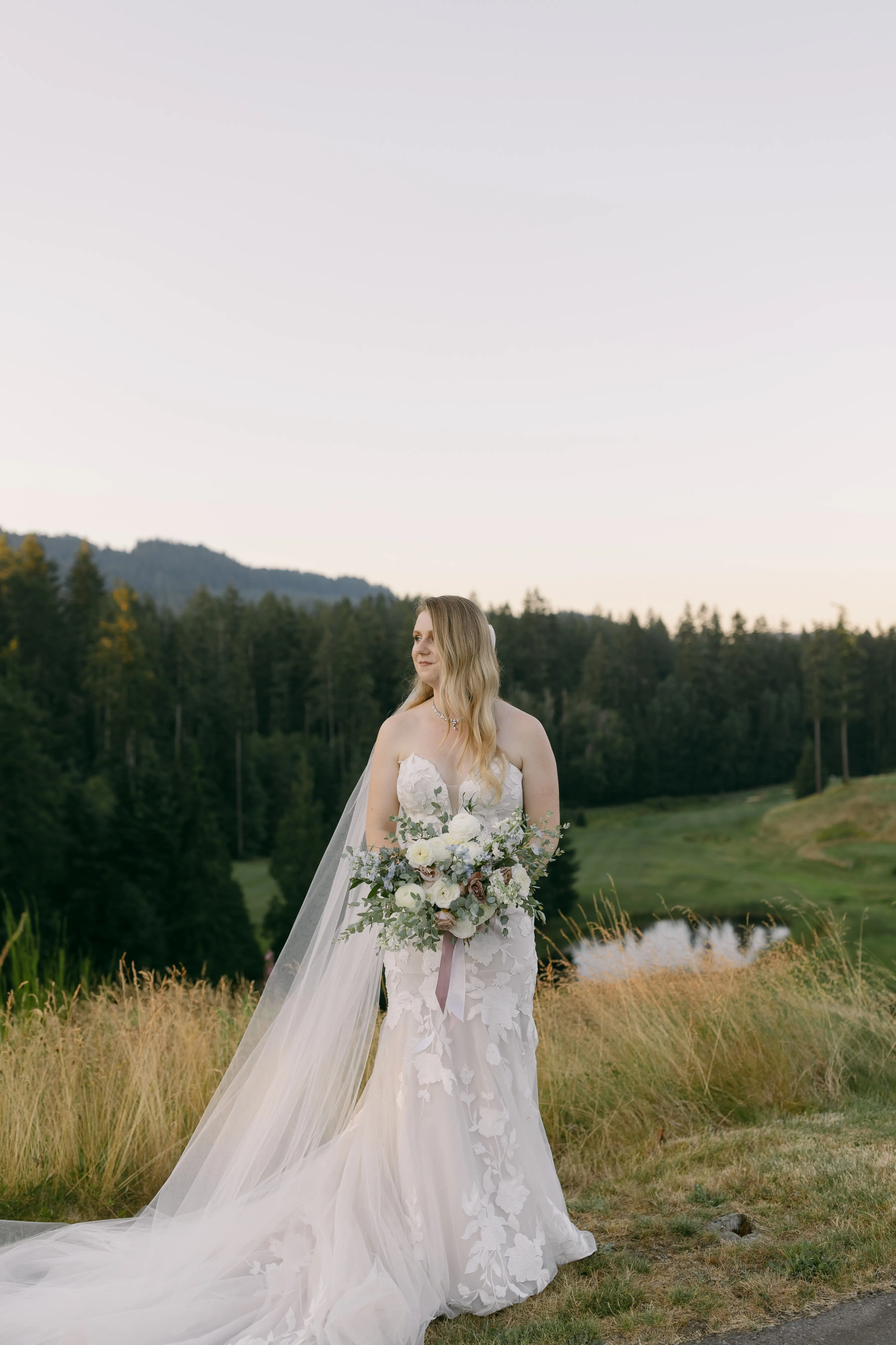 Bride in Strapless Mermaid Wedding Dress Named Hattie By Rebecca Ingram Bride Smiling