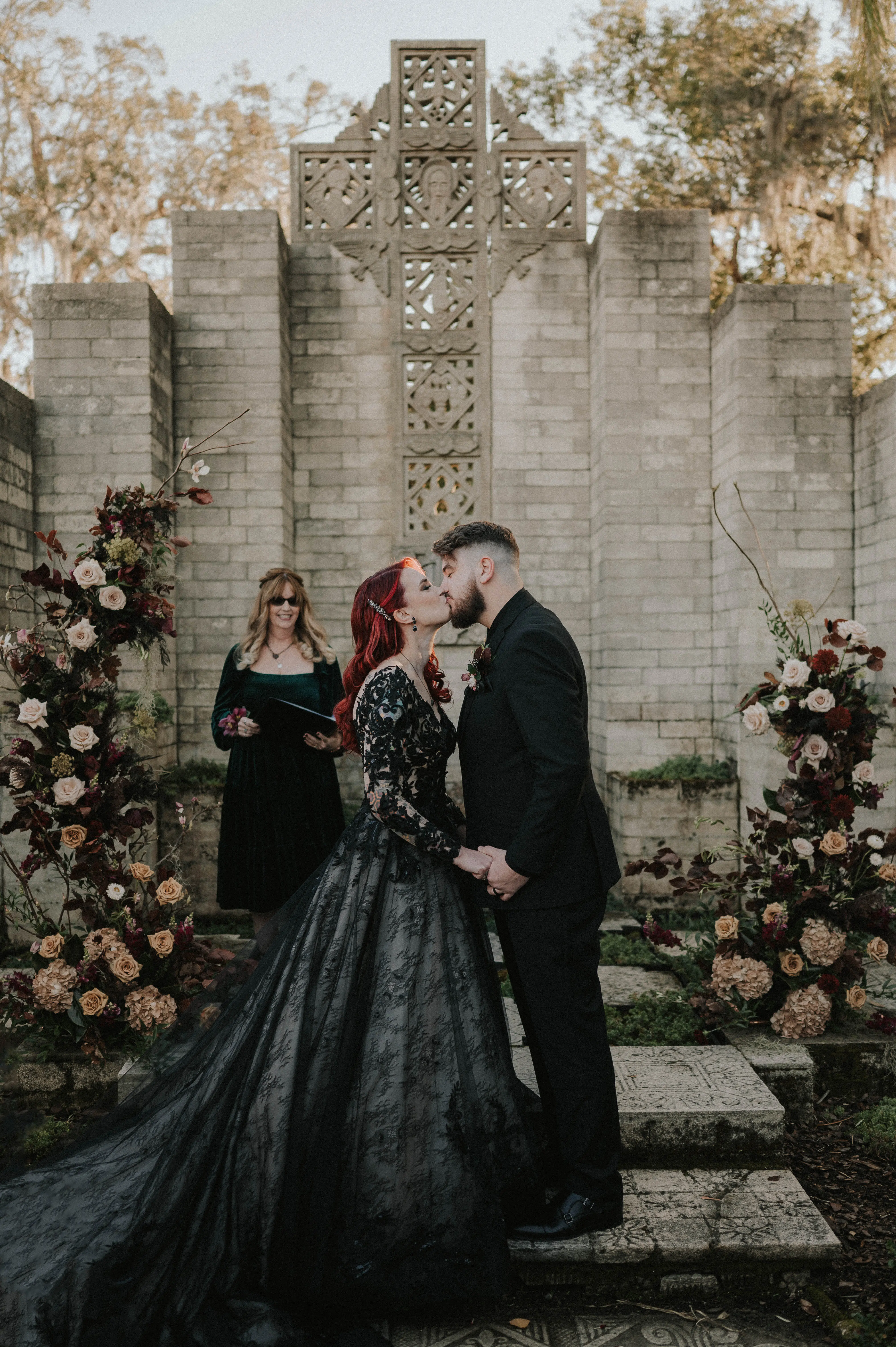 Bride In Black Wedding Dress With Groom During Wedding Ceremony
