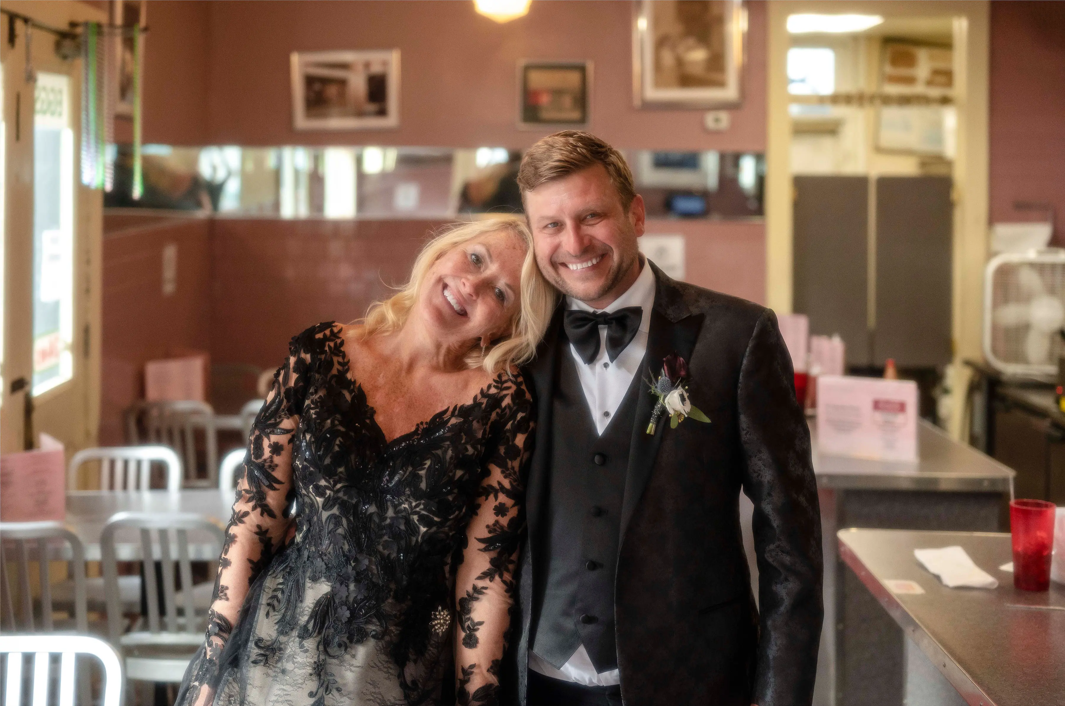 Groom With Bride Wearing Black Lace Ball Gown Zander By Sottero And Midgley