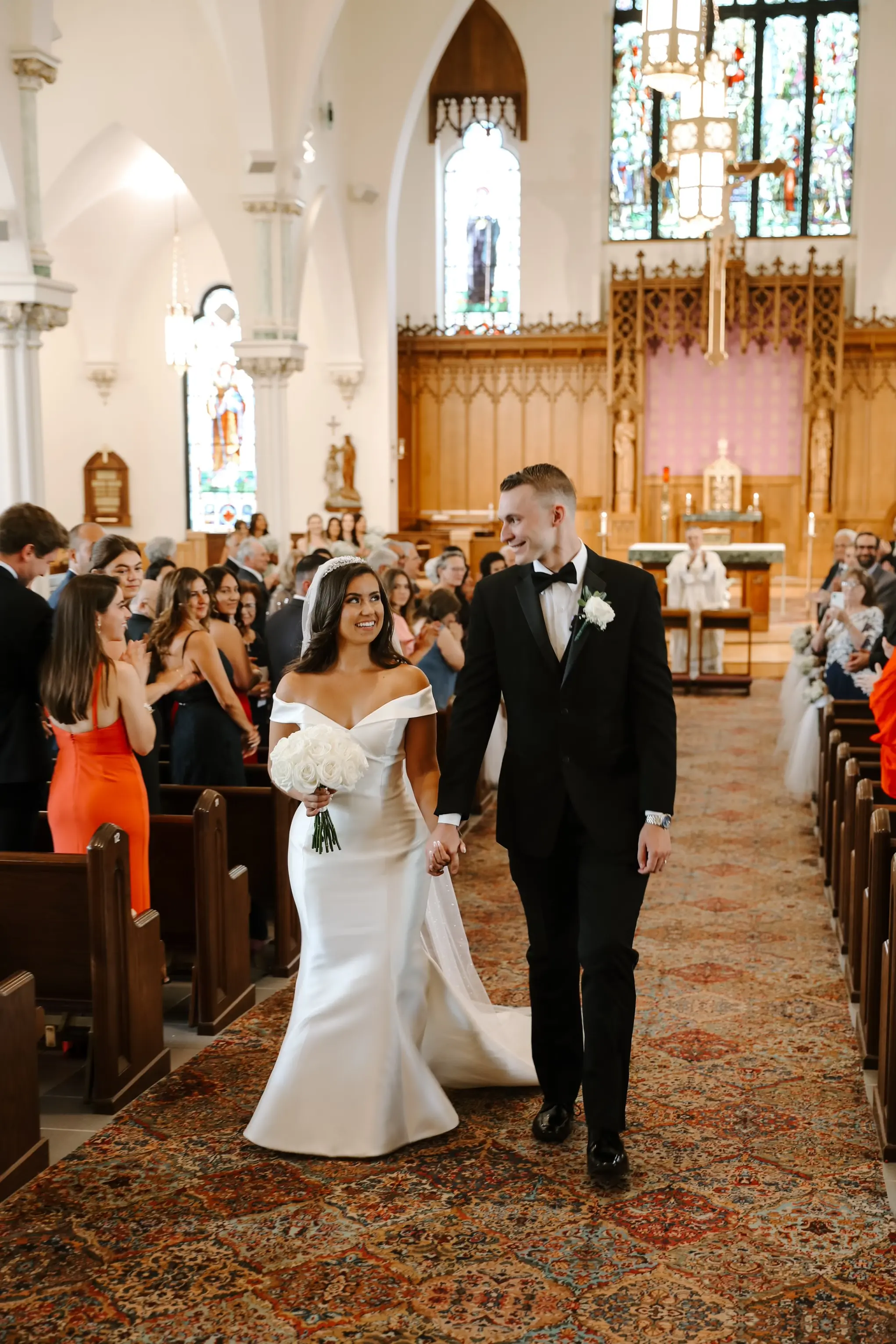 Groom With Bride Wearing Vintage Off The Shoulder Fit-And-Flare Wedding Dress Josie By Rebecca Ingram