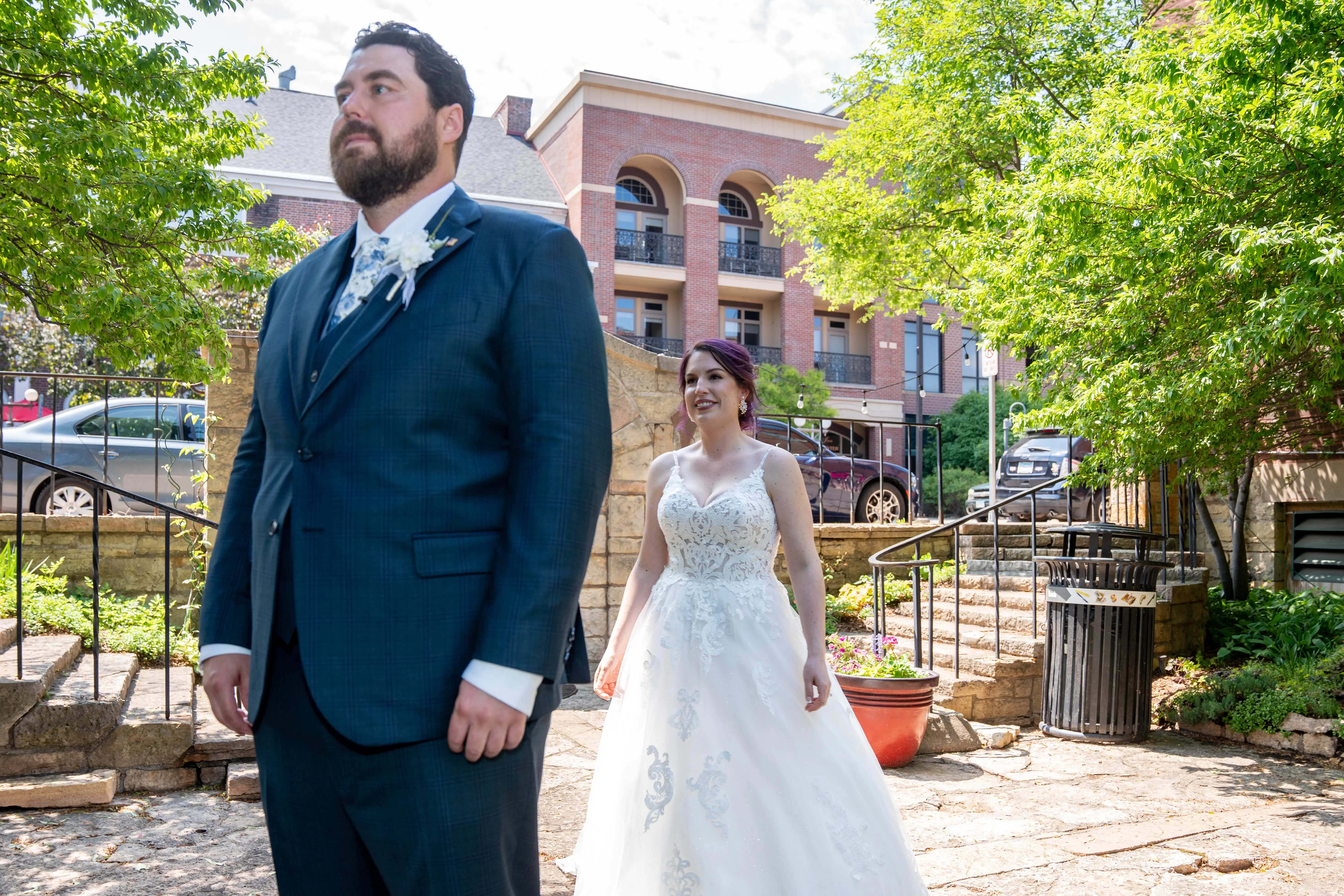 Bride In Sparkle A-line Florence Maggie Sottero With Groom