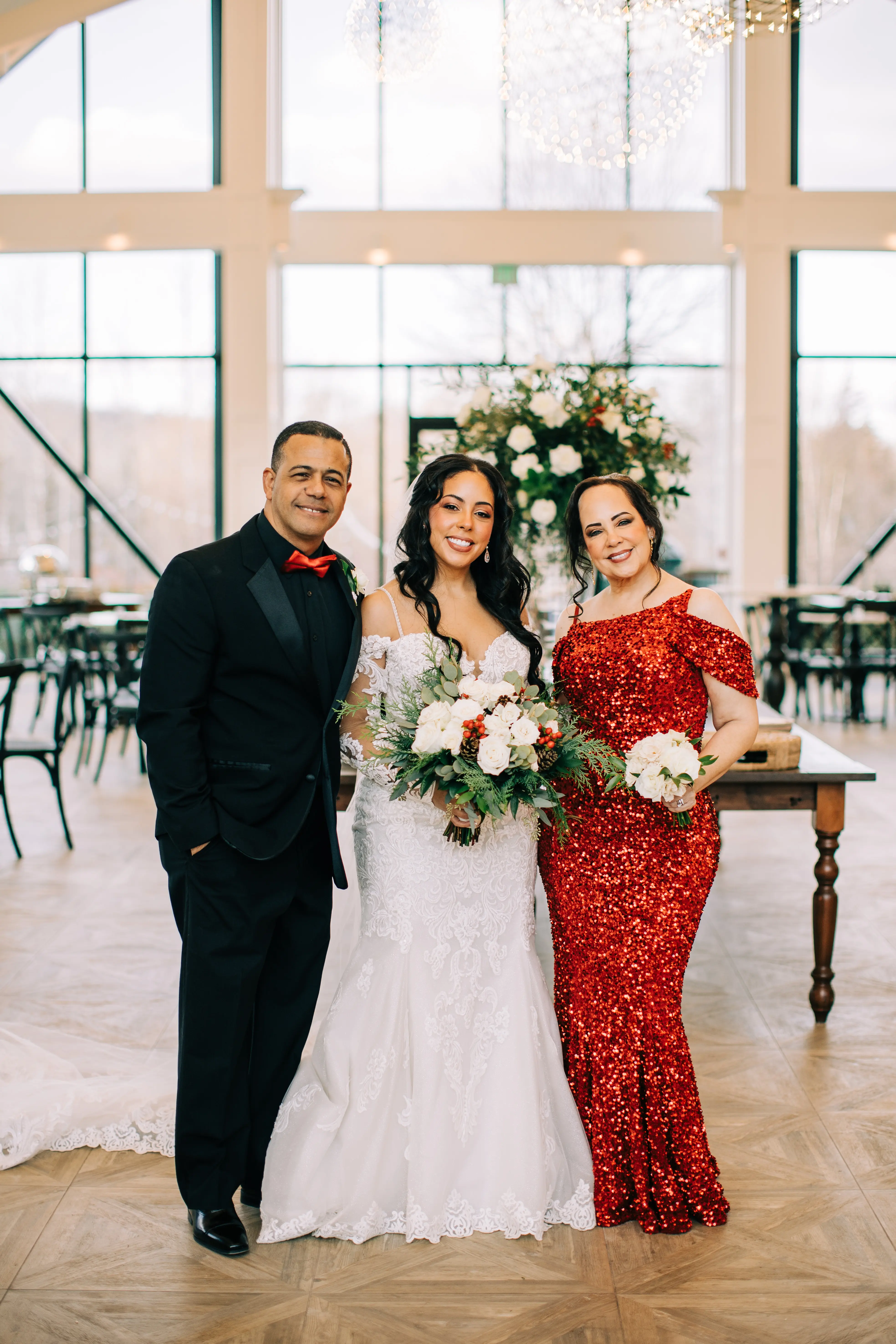 Bride Wearing Sexy Lace Wedding Dress Called Fiona By Maggie Sottero With Her Parents