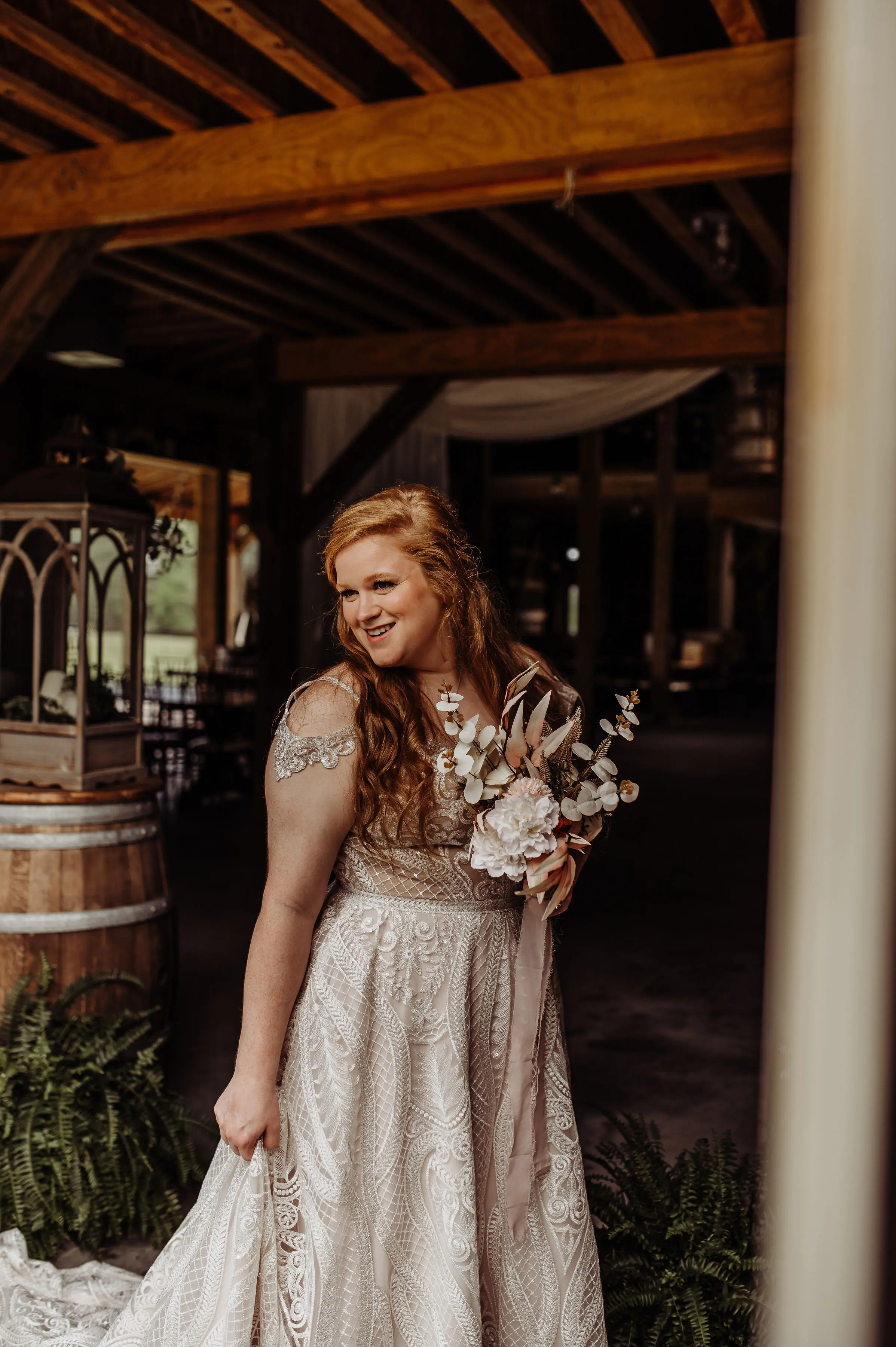 Bride in A-Line Wedding Dress with Allover Sequin Lace Called Roxanne by Sottero & Midgley